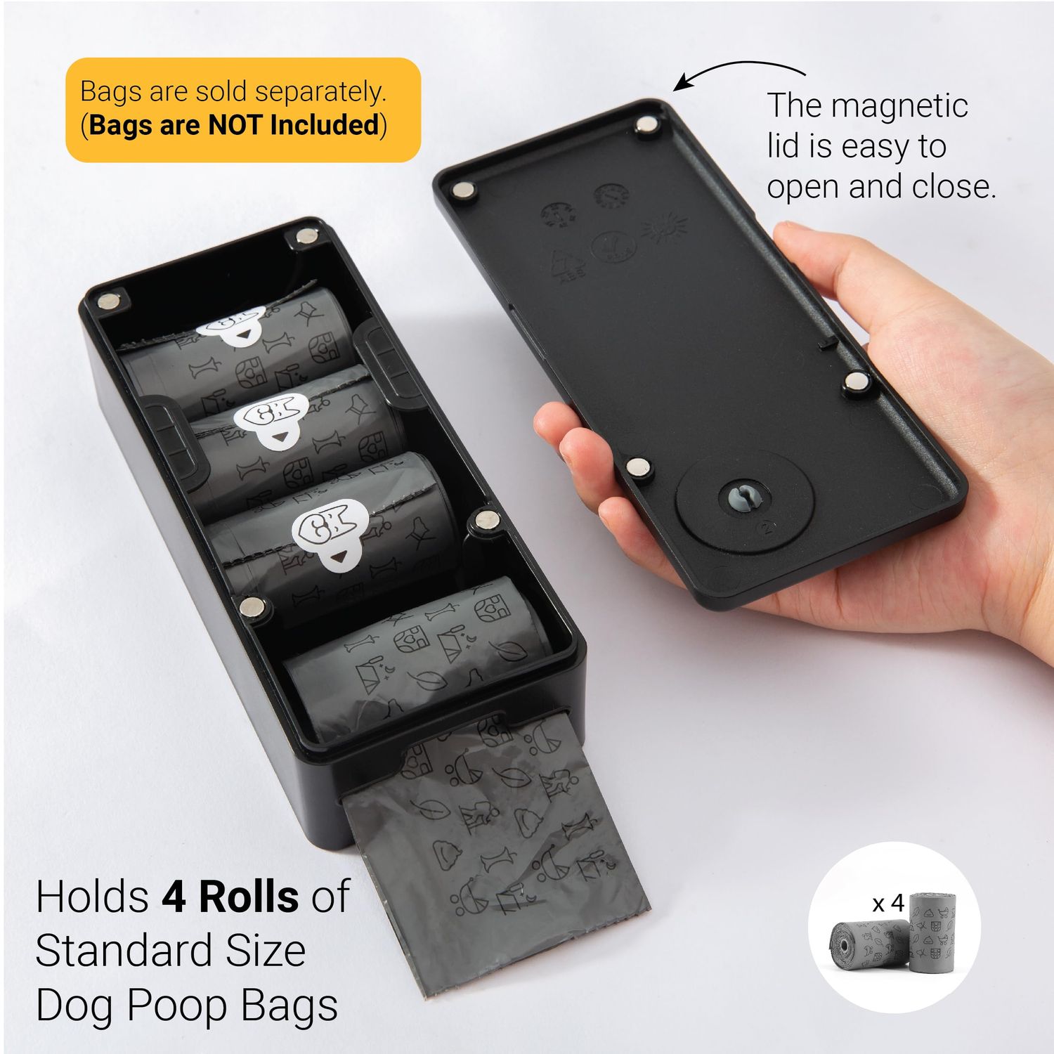 SVD.PET Dog Poop Bag Dispenser, Outdoor or Indoor Pet Waste Bag Dispenser Station, Wall Mount or Hanging with Strap. Easy to Refill Magnetic Cover (Black, Dispenser only)