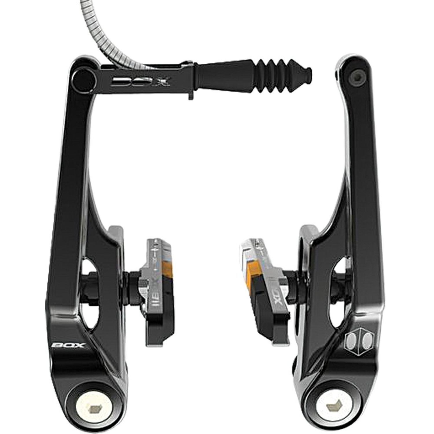 Box One 85 Millimeters Oversized V Brake with Sealed Bearing Pivots, Flexible Cable Noodle, Cold Forged Arms & 2 Millimeters Allen Key Tensions Bolt, Black