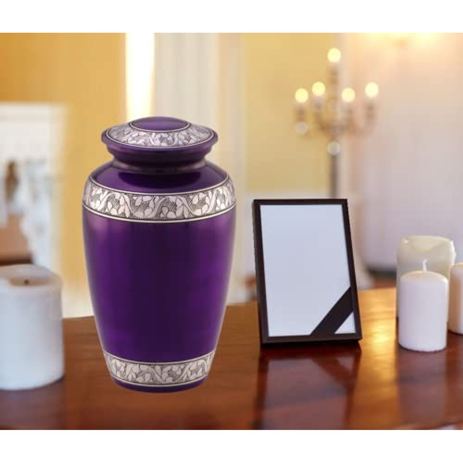 Mulberry with Silver Band Cremation Urn for Human Ashes - Funeral Urn Handcrafted - Affordable Urn for Ashes - Large Urn with Bag