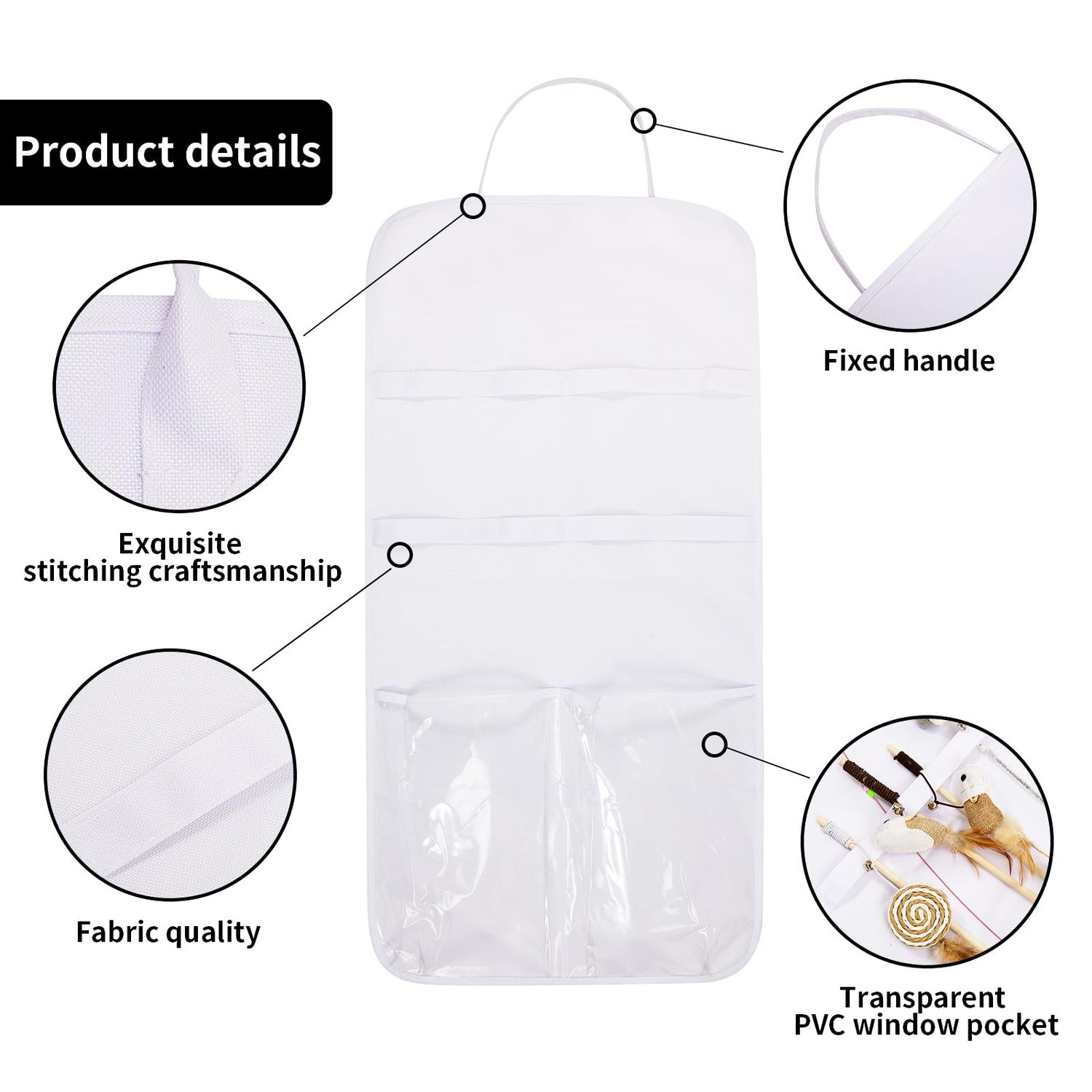 Cat Wand Toy Storage Hanging Bag,High Capacity Cat Wand Toy Storage Bag, Indoor Cat Toy Storage Organizer,Lightweight Pet Toy Storage Bag for Neatly Organizing Teaser Wand Toys,Keep Home Tidy(White)
