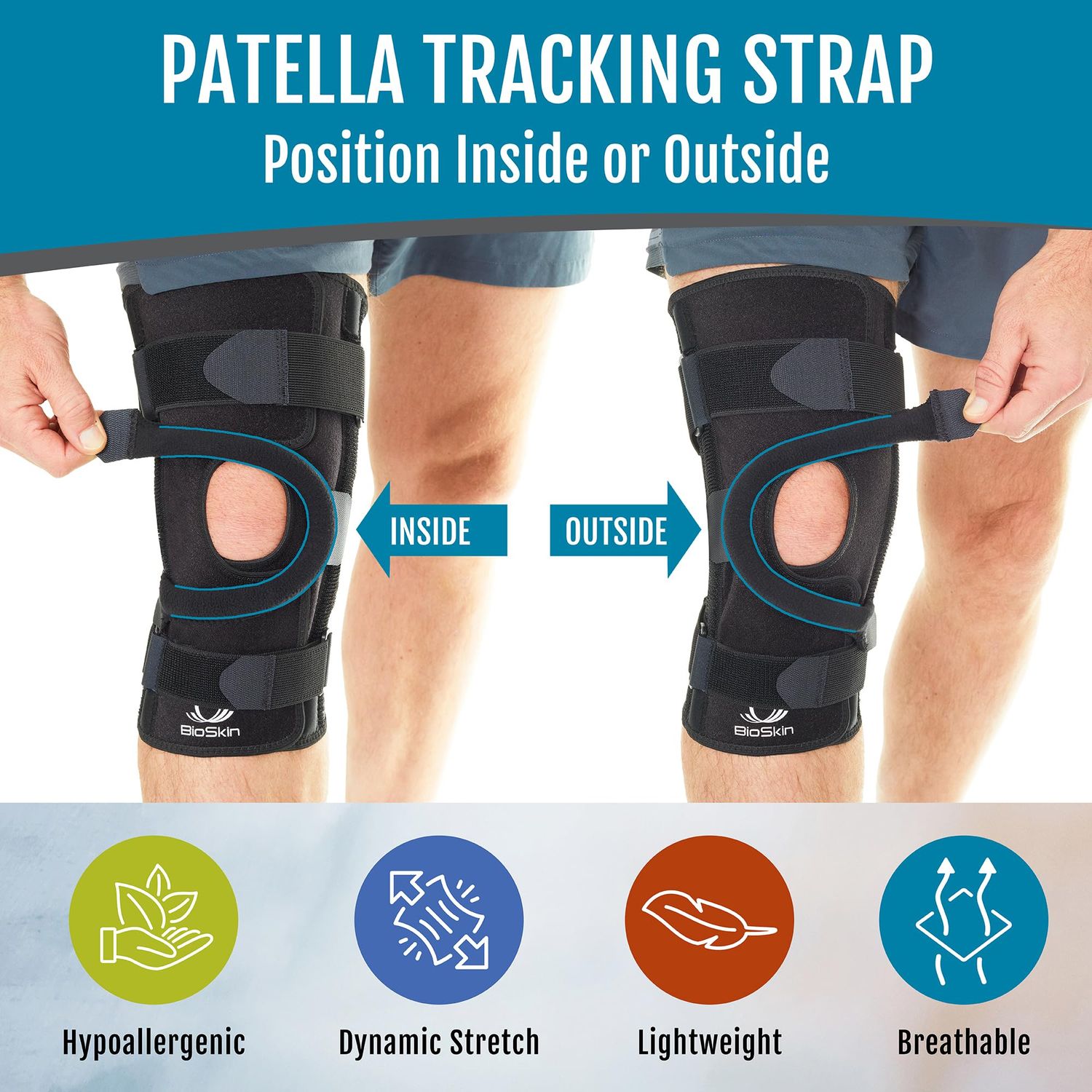 BioSkin Wraparound Patella Stabilizer Knee Brace for Patellofemoral Pain, Patella Tracking Disorders, Dislocation, and Subluxation, Left or Right Kneecap Tracking (S)