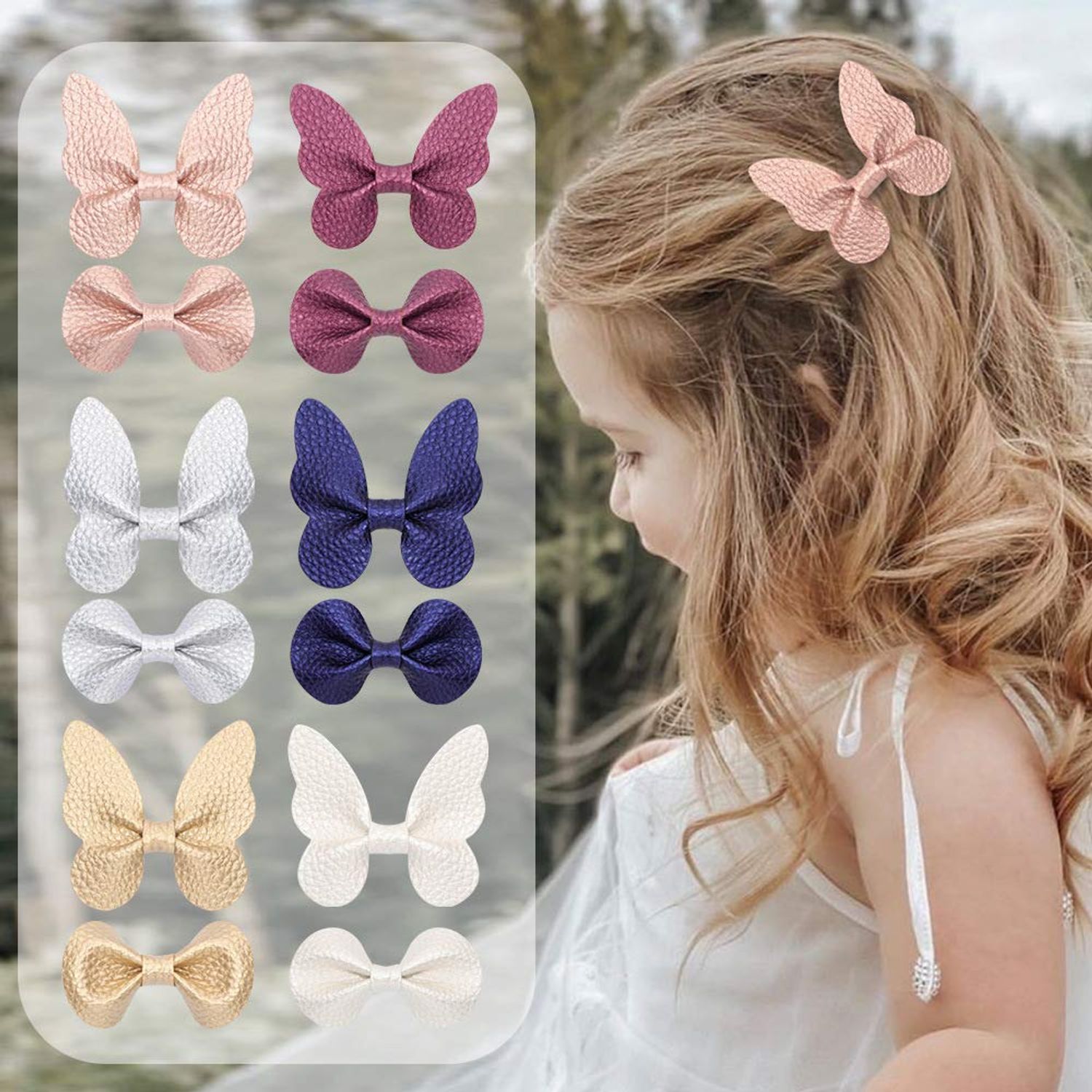 Liasun 6Pcs/set Butterfly Hair Clips Soft Wave Grain PU with Alligator Clips Barrettes Hair Accessories for Baby Girls Kids Children Women(Butterfly Hair Clips)