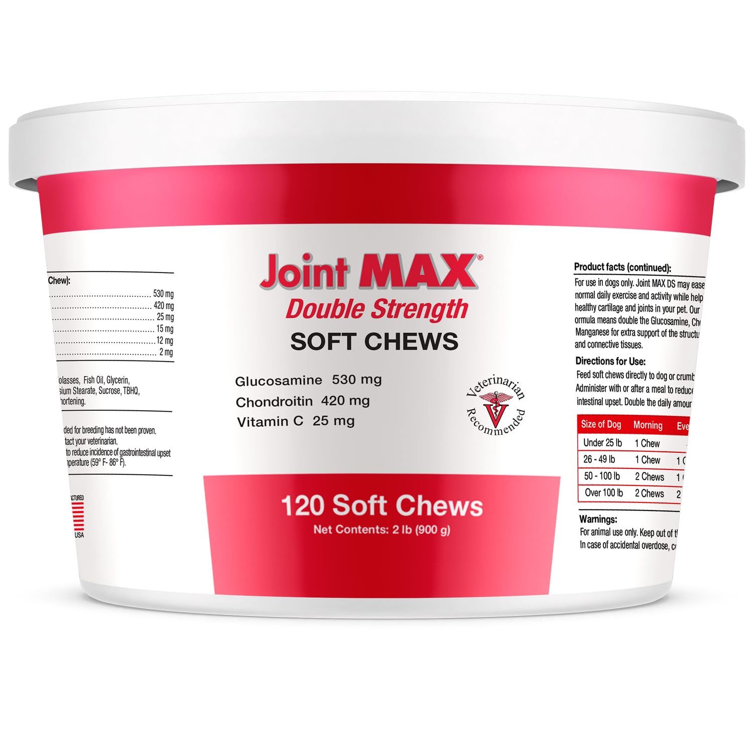 Joint MAX Double Strength Soft Chews for Dogs - Vitamins, Minerals, Antioxidants - Glucosamine, Chondroitin - Beef Flavor - Maximum Joint Health Supplement - 120 Chews