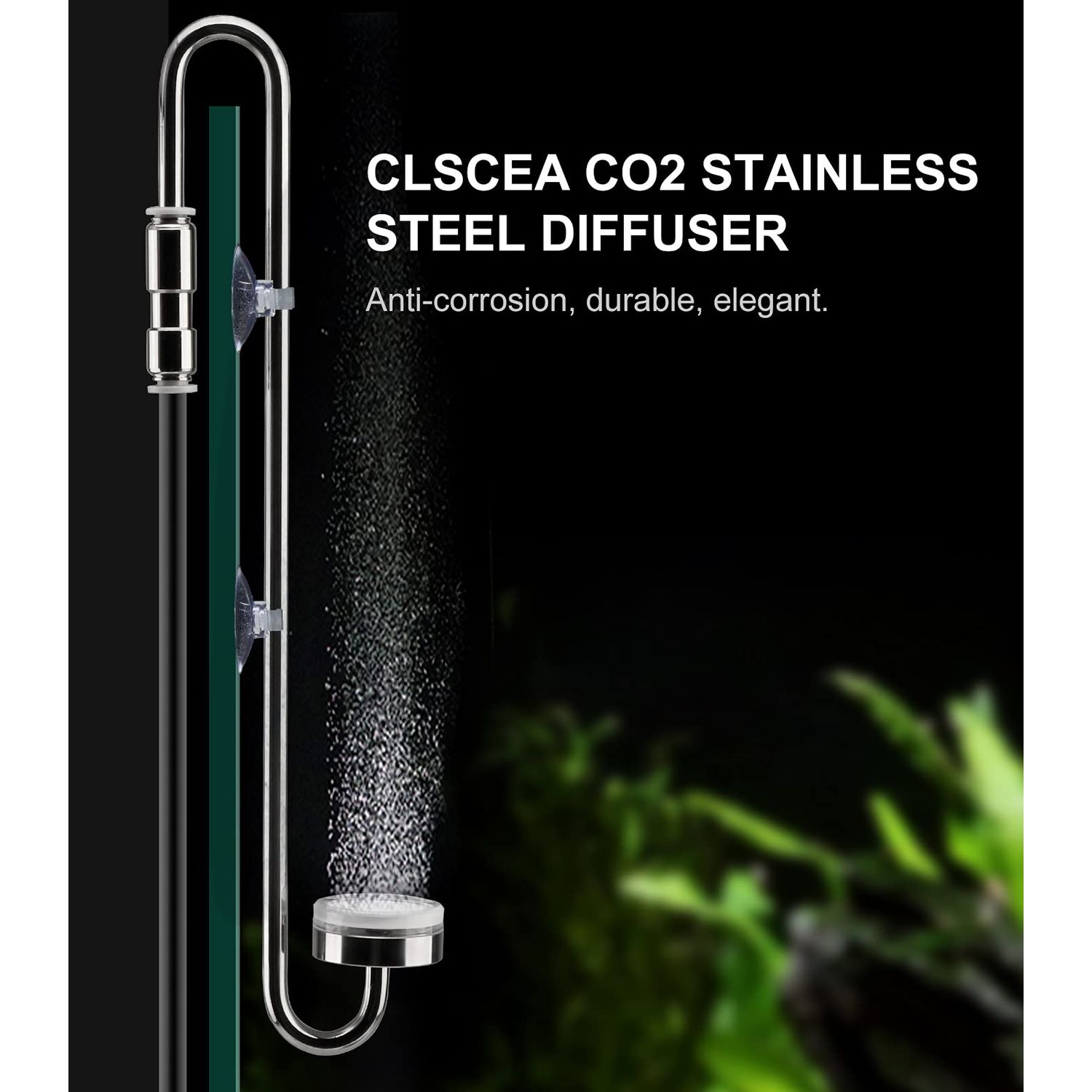 Clscea Aquarium Stainless Steel CO2 Diffuser Atomizer with Integrated Check Valve for Rimless Tanks 40cm