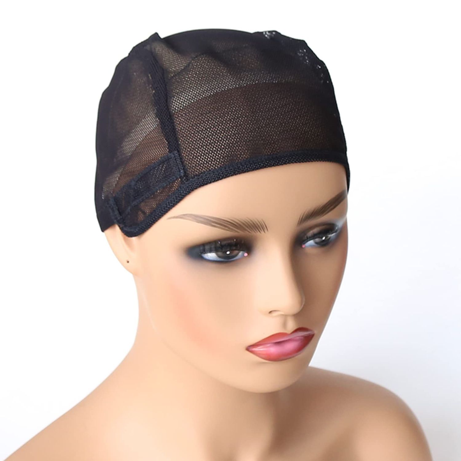 BTWTRY Stretch Wig Caps for Making Wigs Adjustable Weft Wig Cap 2Pieces Lot Black Color Mesh Weaving Wig Cap (Weaving Cap-Black)