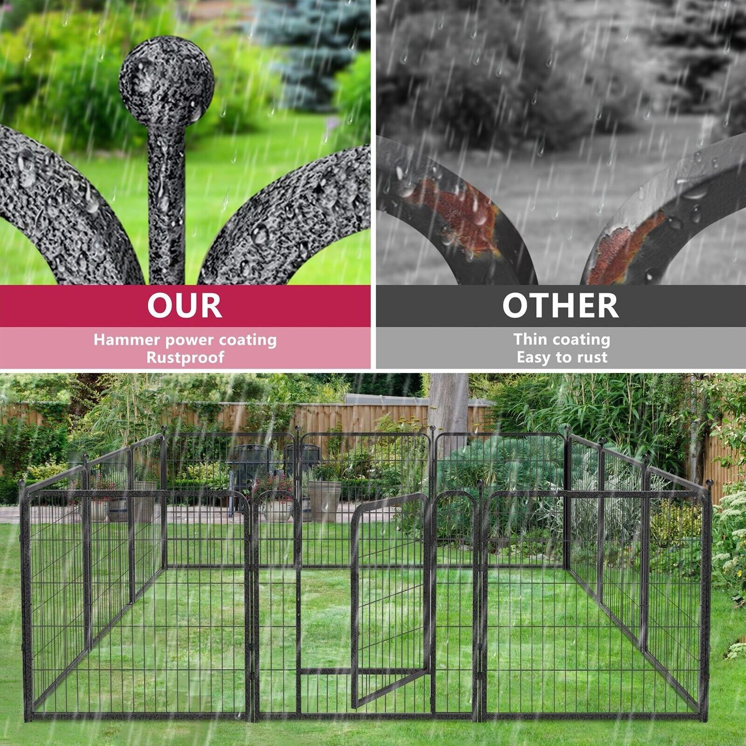 32 Inch Heavy Duty Dog Playpen 16 Panels Exercise Pen Pet Fence Cage with Door