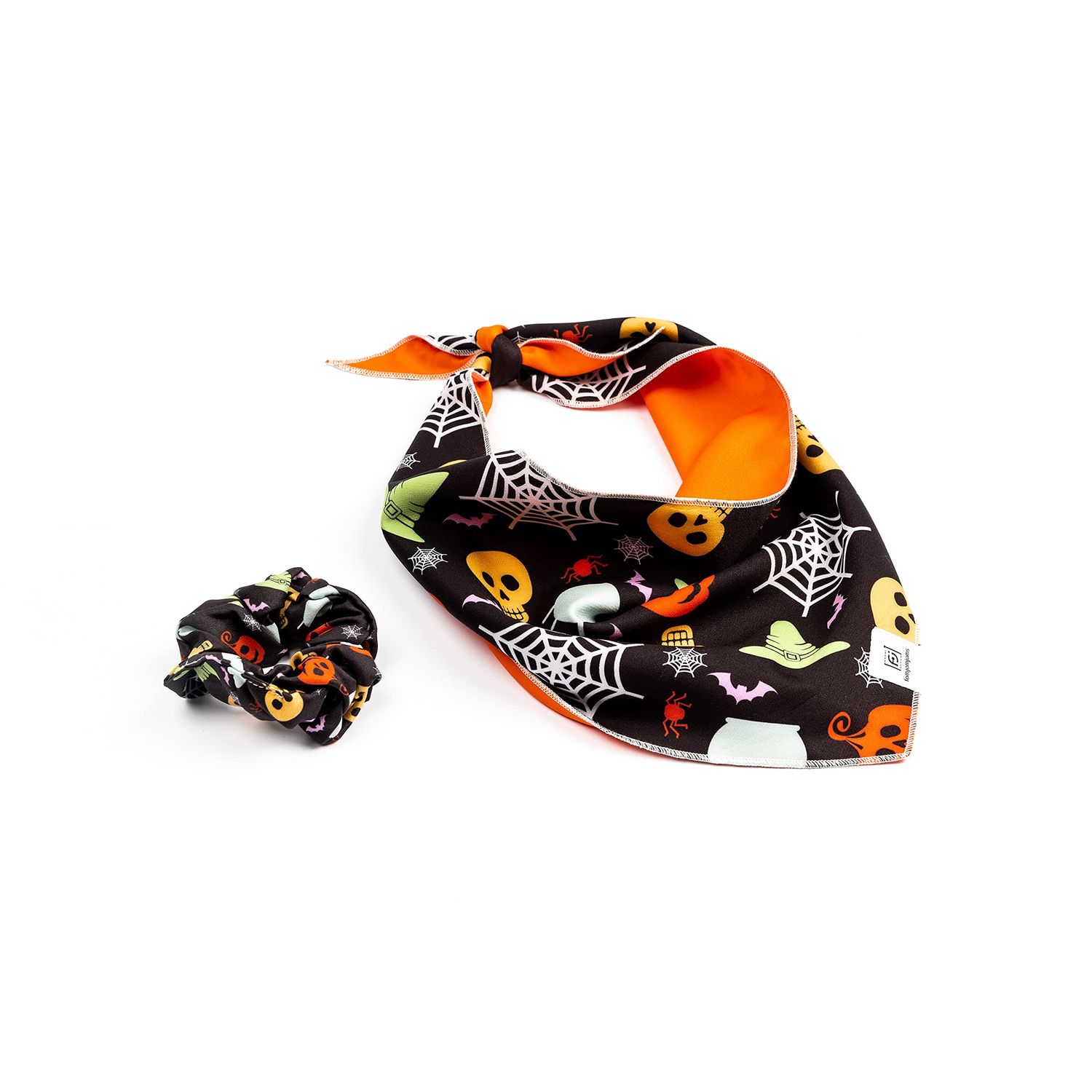famjamjams Dog Bandana & Matching Scrunchie - Halloween S/M - Pet & Owner Matching Outfits, Polyester Spandex Fabric, Pet Bandana Scrunchie Combo