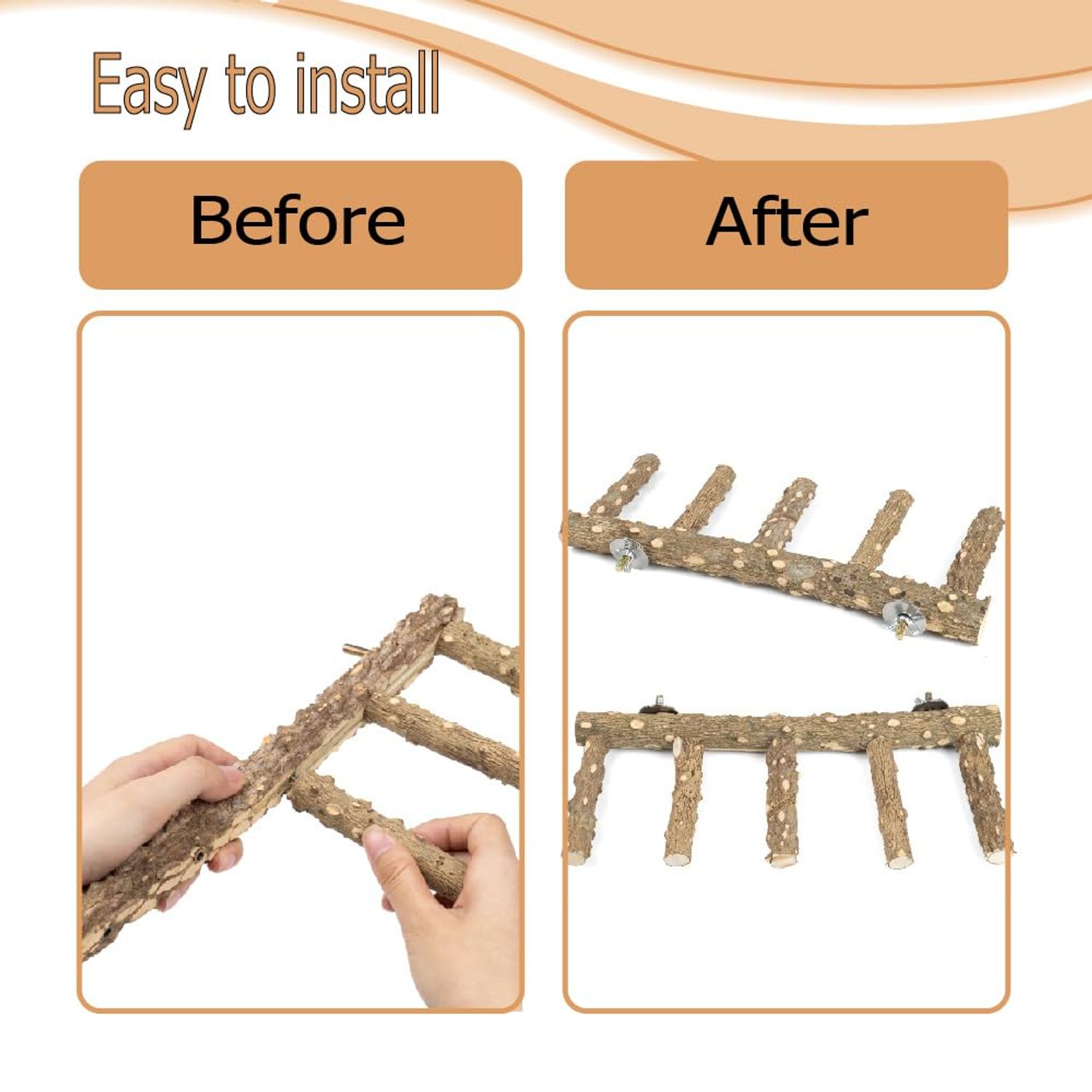 Wagably Bird Ladder Perch for Cage - Natural Wooden Bridge, Exercise Stands for Parrot Climbing - Pet Training Ladders - Hanging Playground -Toys for Parakeet, Cockatiel, Conures, Lovebirds, Budgie