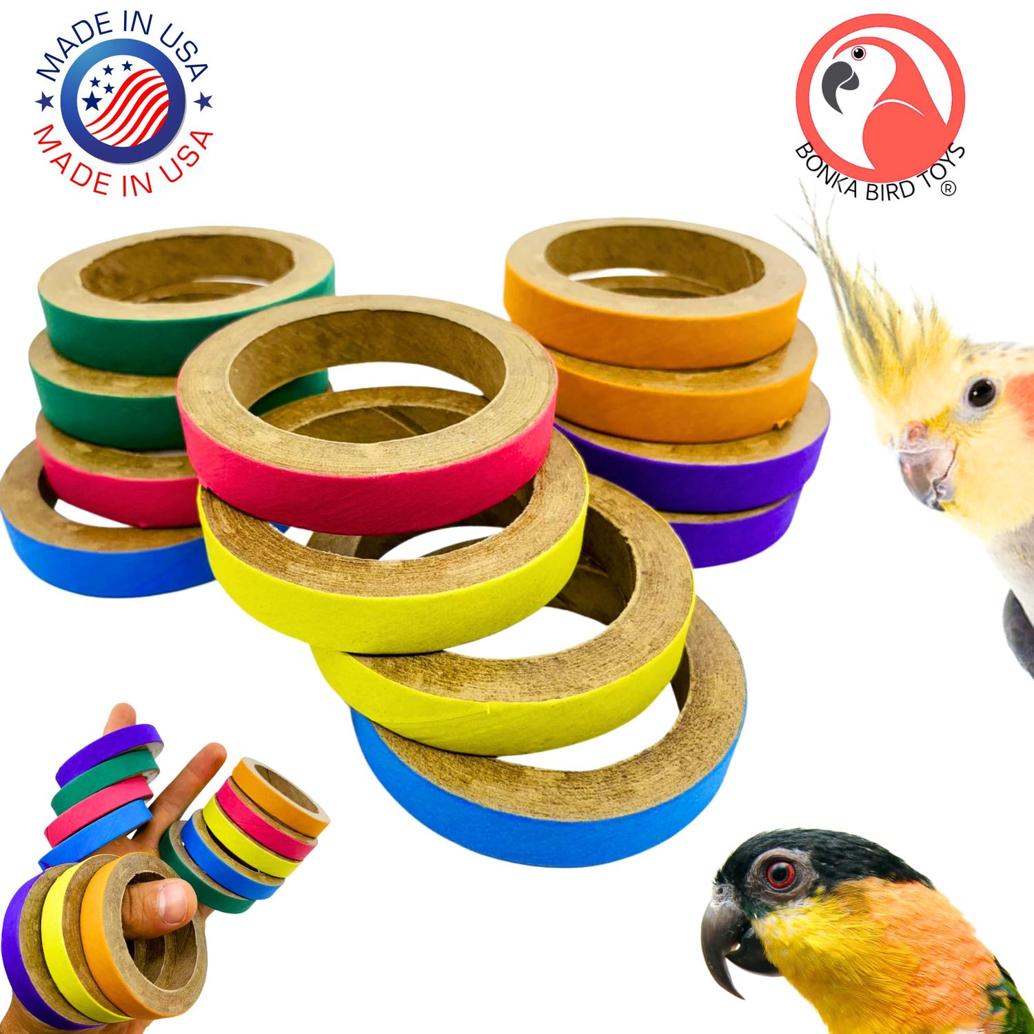 Bonka Bird Toys 2113 Pk12 Chew Bagels 2.75 inch Foraging Chew Foot Toy Beak Feet Parrot Foraging Foot Craft Talon Conure