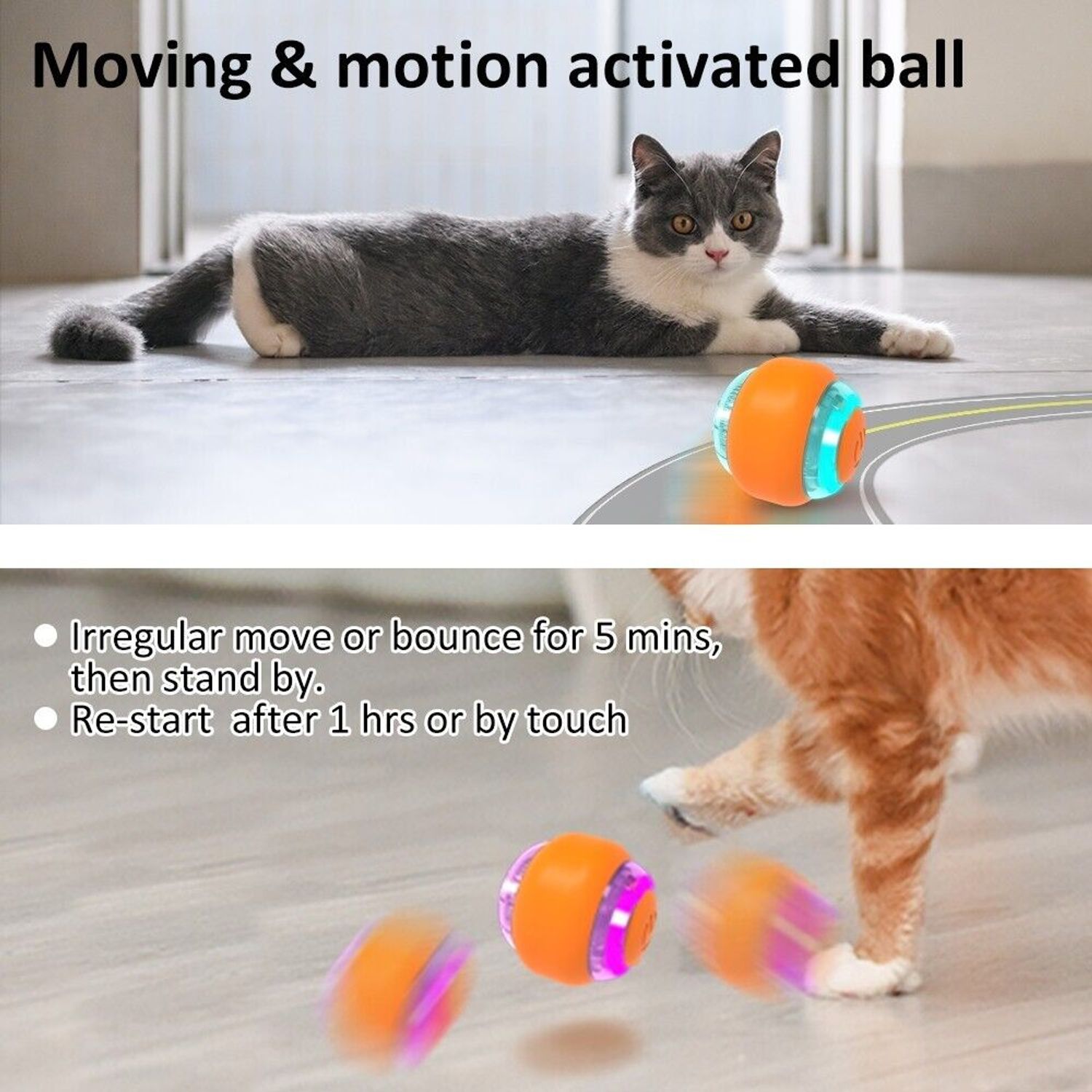 Smart Cat Toys Balls USB Rechargeable 3 Working Modes Automatic Interactive Ball