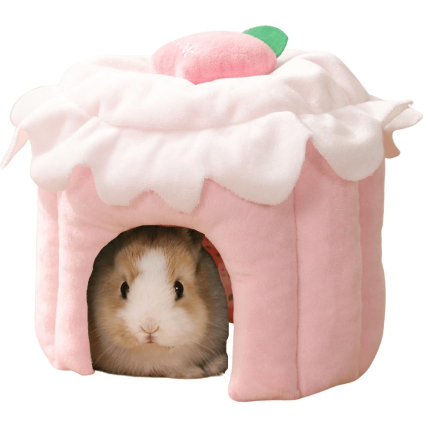 Copfeu Cake Shaped Guinea Pig Hideout Tunnel, Cage Accessories for Bunny, Hamster, Chinchilla, Ferret, Rabbit and Other Small Pets (Pink, Medium)