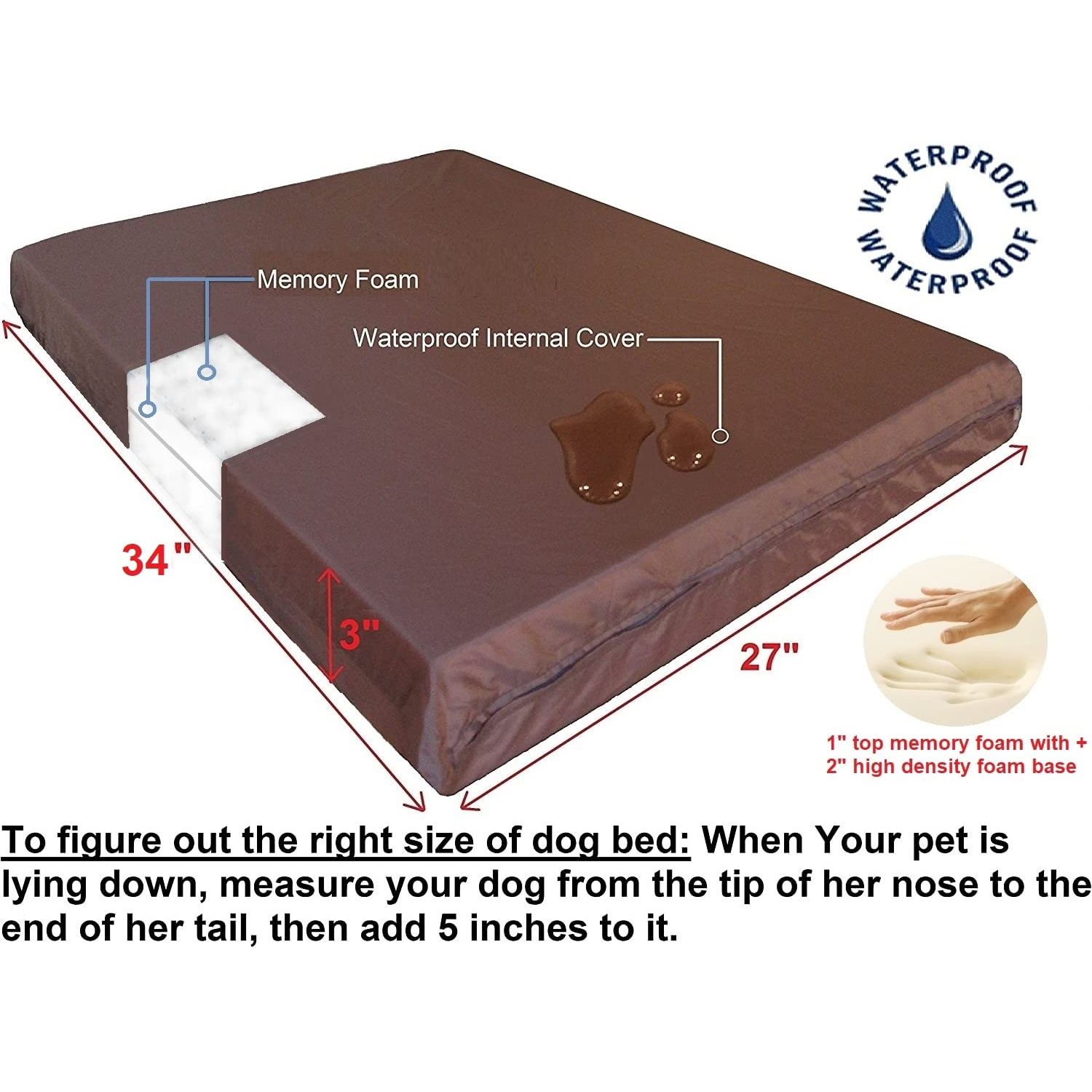 Dogbed4less Memory Foam Dog Bed for Small to Medium Large Pet with Waterproof Internal Cover, Canvas Black External Cover 34X27X3 Inches
