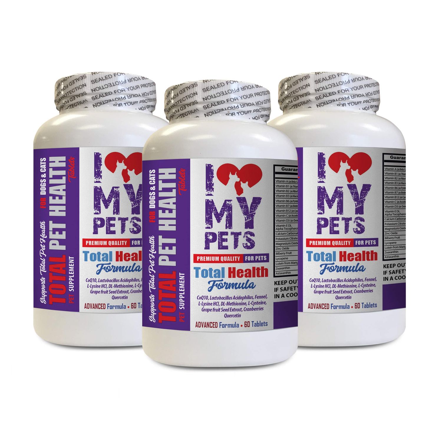 antioxidant for Dogs - Pets Total Health Formula for Dogs and Cats - Vitamin e for Dogs Skin - 3 Bottles (180 Treats)