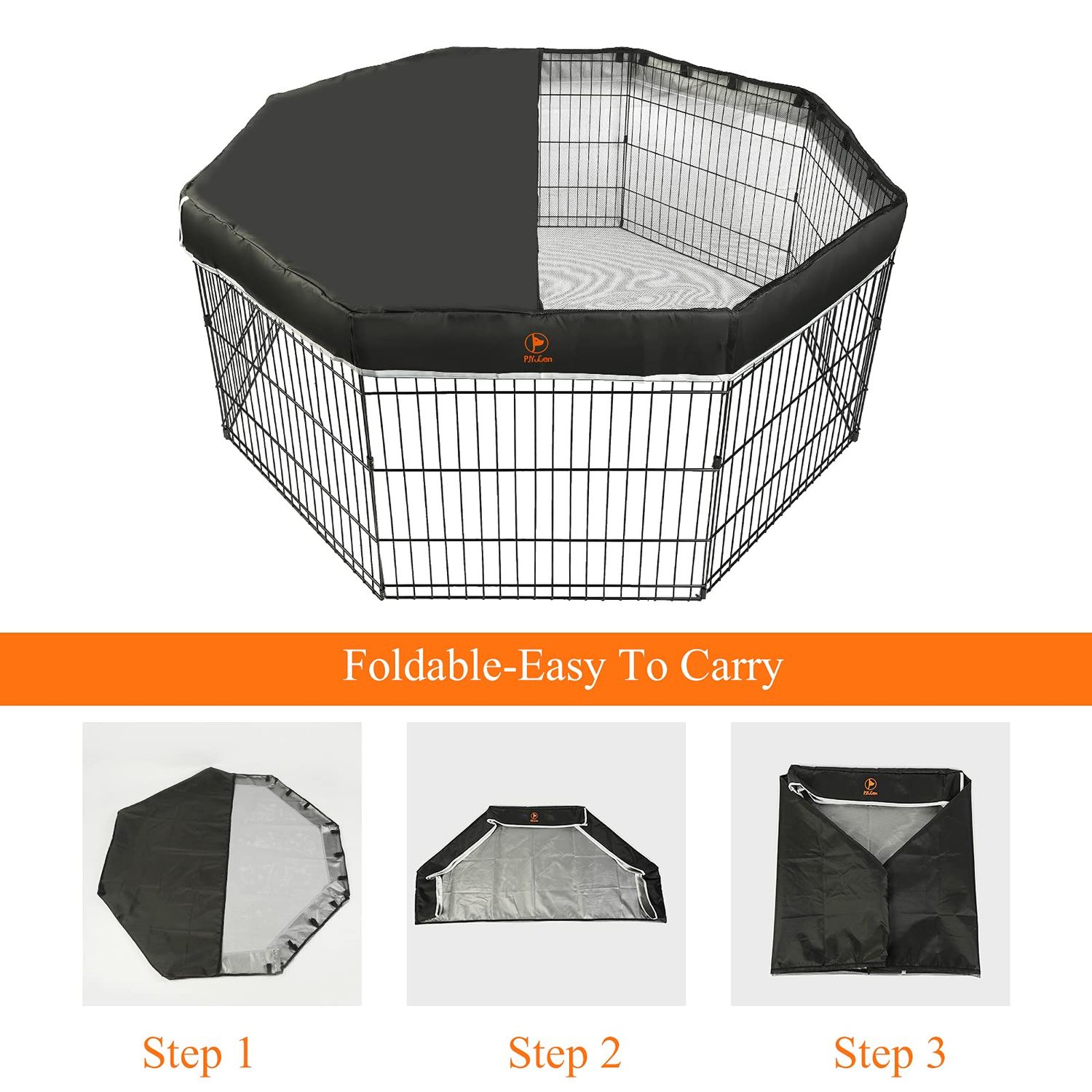 PJYuCien Dog Playpen Mesh Top Cover, Fits 24 Inch 8 Panels Regular Octagon Metal Exercise Pet Playpen, Velcro Connections, Black (Note: Cover Only, Playpen Not Included !!!)