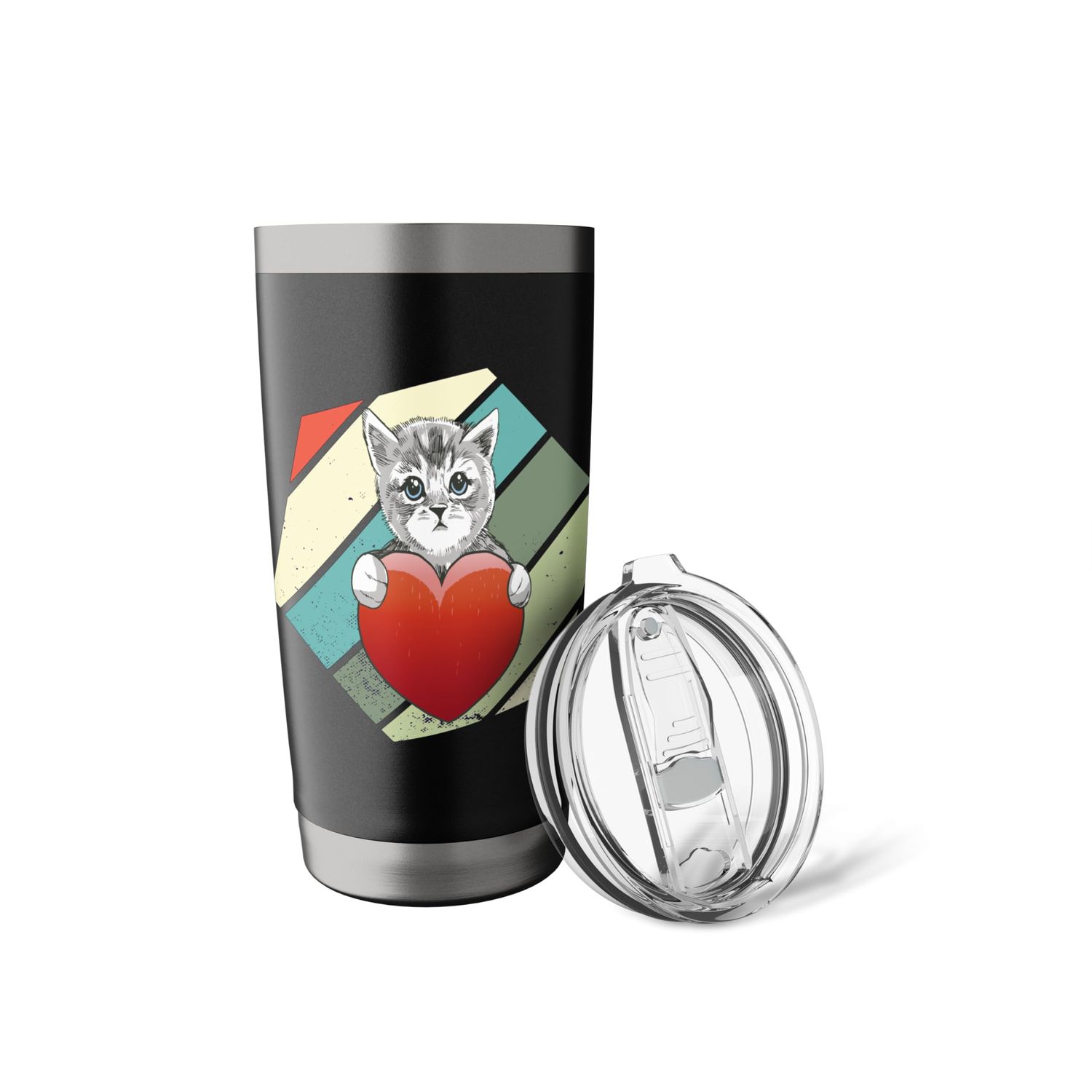 Grey Cat Heart Cat toy Heart Valentine's Day Cat Lover Stainless Steel Insulated Tumbler