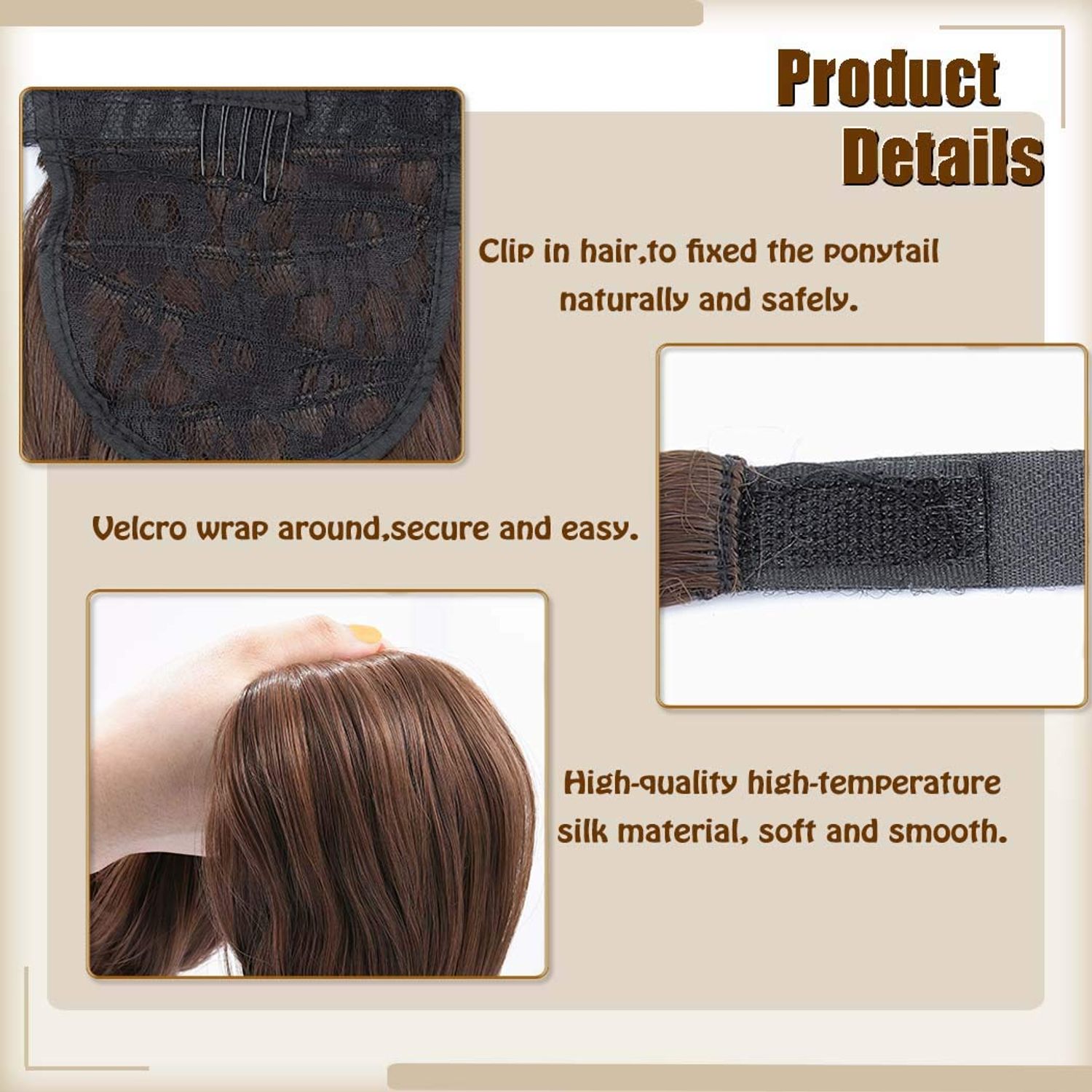 Gangel Ponytail Extension Curly Wavy Pony Tails Wrap Around Hairpiece Claw Synbthetic Clip in Hair Extensions Magic Paste Hair Wraps Hair Pony Tail for Women and girls(Pack of 1)Light Ash Brown(4-30)