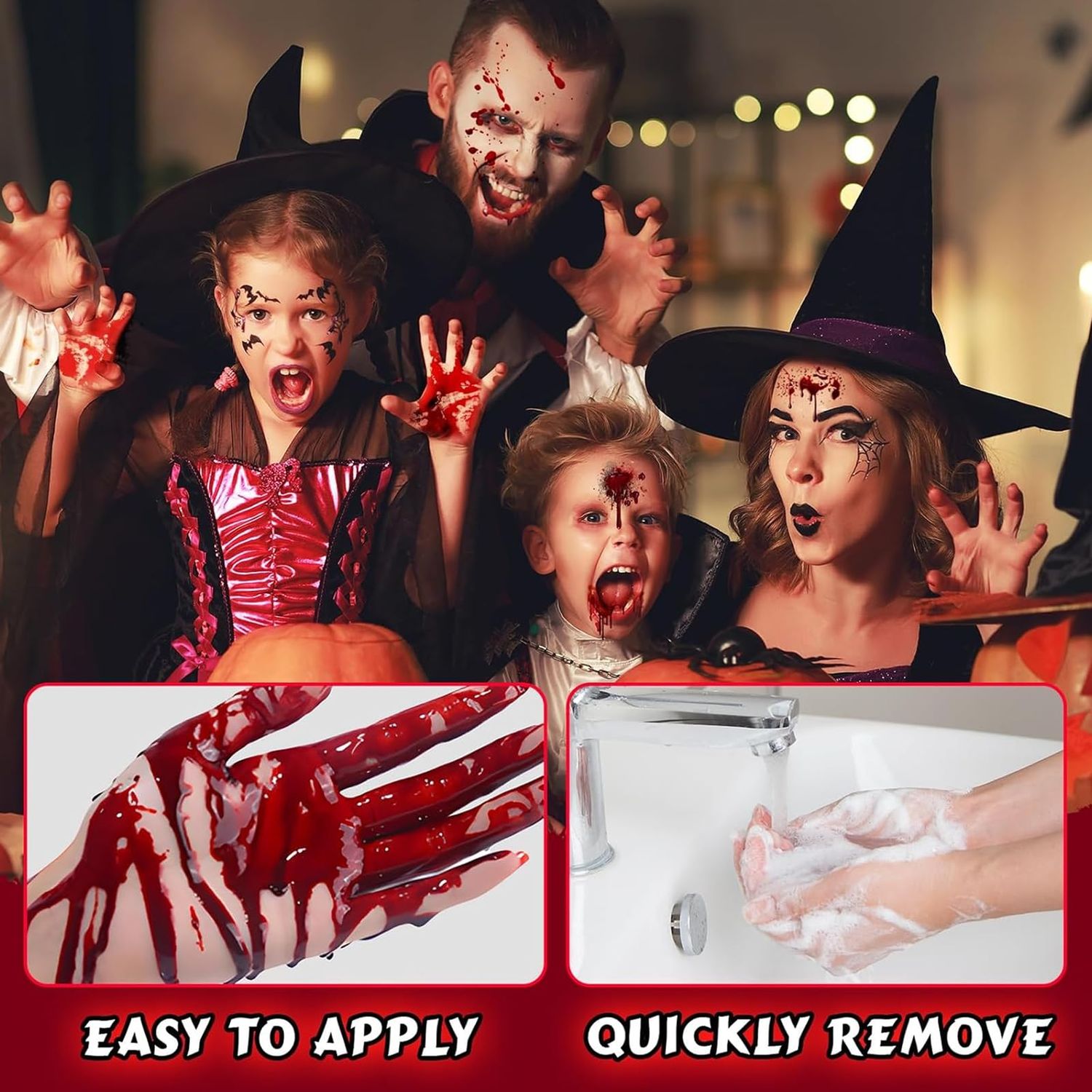 2PCS Halloween Fake Blood Makeup Kit, 3.52oz (100ml) Fresh Red + Dark Red Realistic Effect Washable, Vampire Makeup for Halloween Costume,Theater, Cosplay, Zombie, Special Effects, SFX Makeup