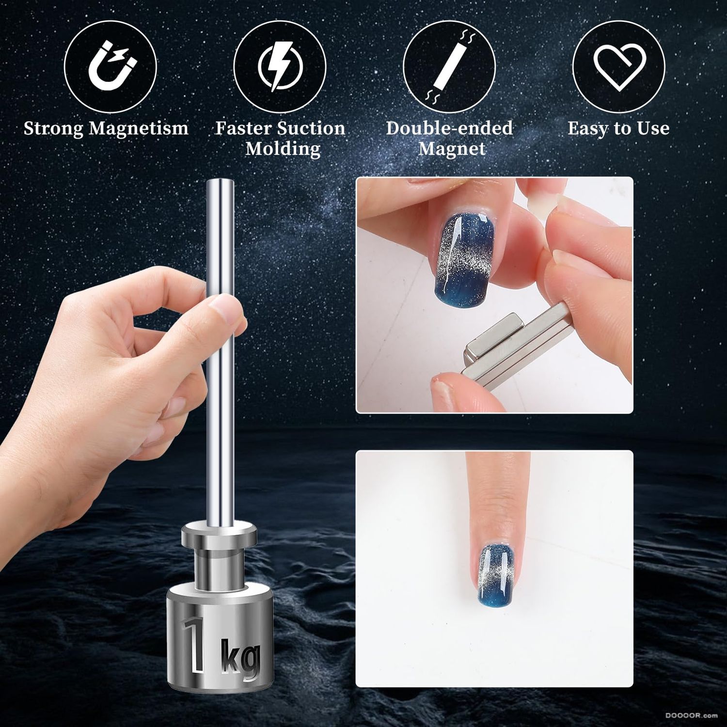 heemeei Cat Eye Magnet for Nails, 5 Pcs Double Ended Cylindrical Strong Nail Magnet Set, Super Long Nail Polish Magnet Pens, Magnet Stick for 3D Cat Eye Gel Polish, Home DIY, Salon, Studio