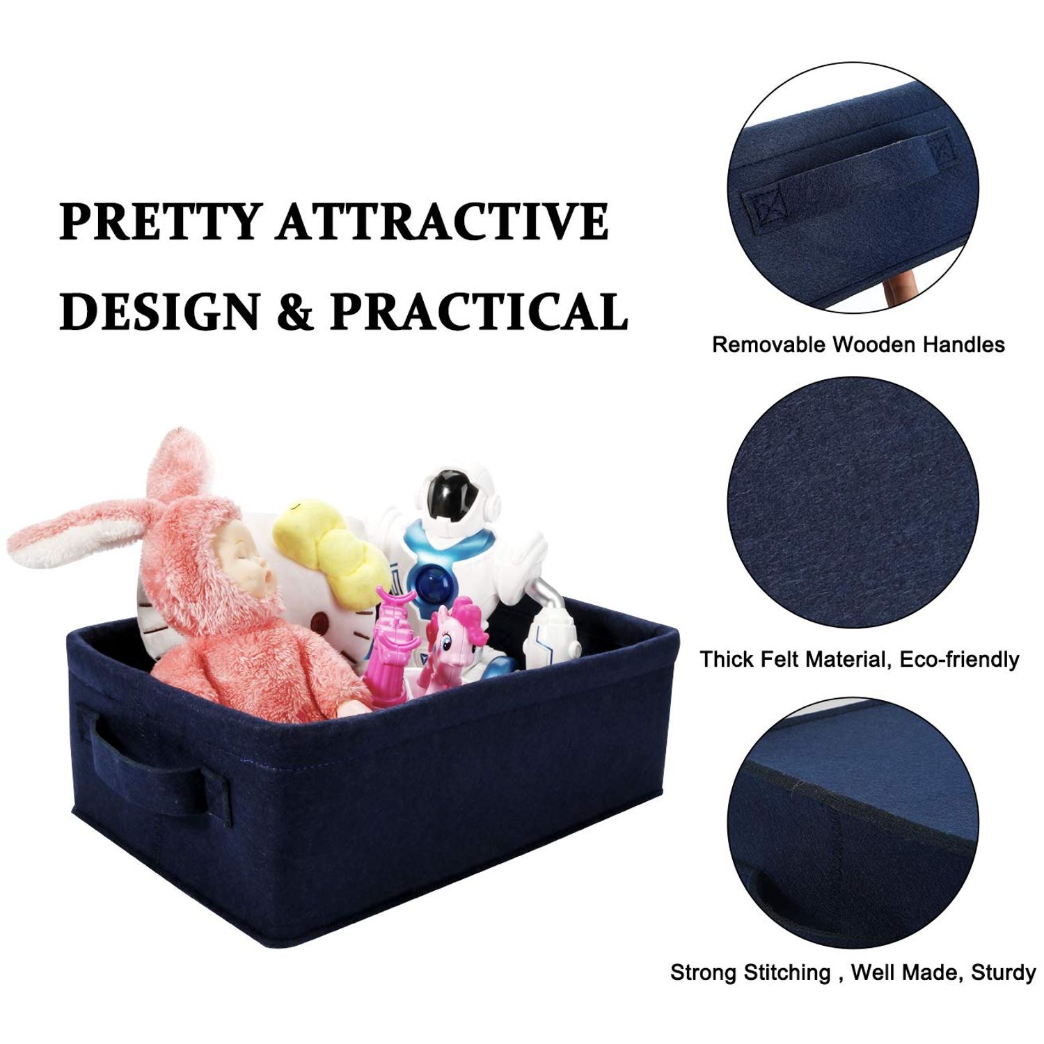 KWLET Small Storage Baskets Shelf Storage Baskets Navy Blue Fabric Storage Basket Bin Narrow Storage Basket for Towels Dog Cat Toys Clothes Hats Belts Dippers Baby Toys Storage Basket Little