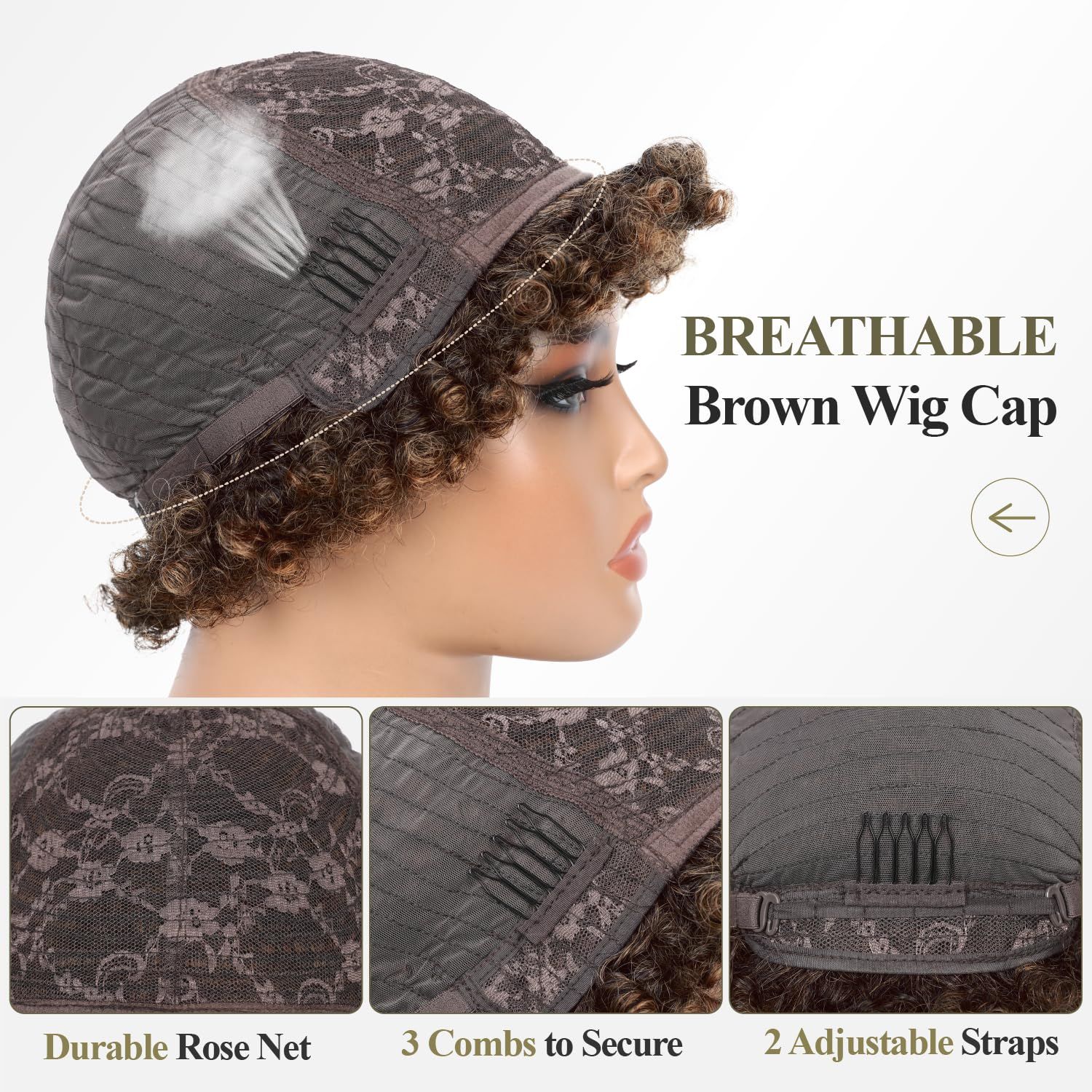WIGER Afro Kinky Curly Wig Human Hair for Women Short Ombre Brown Afro Wigs CurlyBrazilian Human Hair Machine Made None Lace Pixie Cut Wig (Mixed Brown)