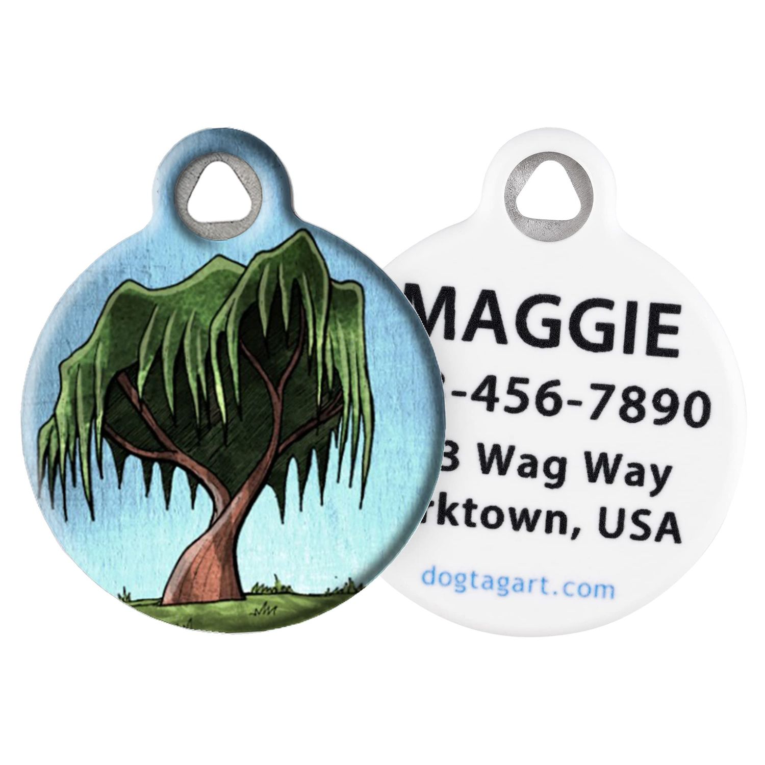 Dog Tag Art Nature and Outdoors Custom Pet ID Tag for Dogs and Cats, Personalized Dog Tag with Customized Identification, Willow Tree, Large (1.25" Diameter)