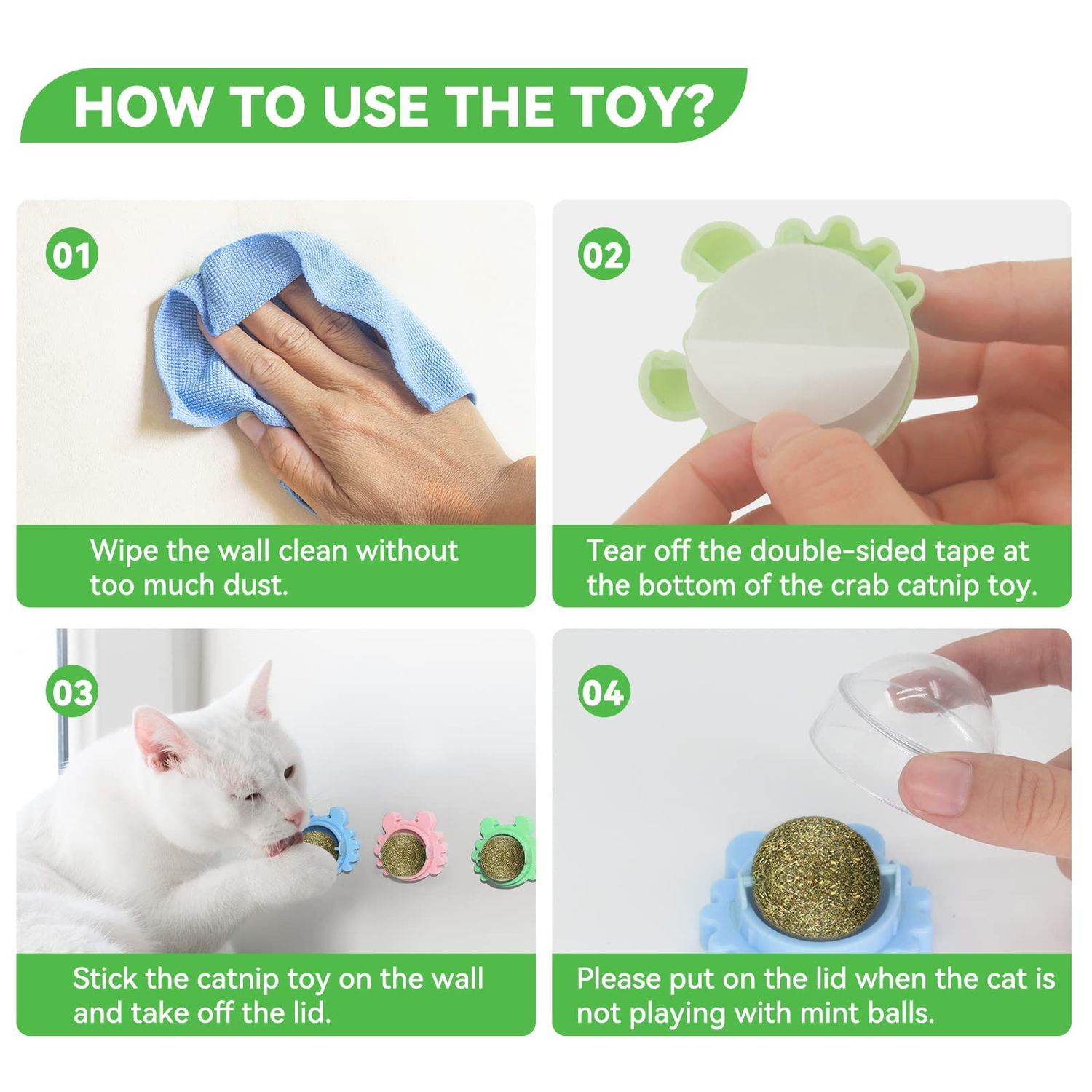 Aucenix Catnip Balls Toy for Cat, Wall Catnip Roller for Cat Licking, Teeth Cleaning Dental Edible Kitten Toy, Natural Rotating Crab Cat Toy (3 Colors)