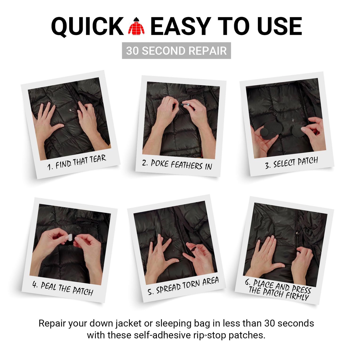 Pro-Fix Down Jacket Repair Patches - Easy to Use, Pre-Cut, Self-Adhesive, Waterproof, Tear-Resistant Rip-Stop Nylon Fabric for Jackets & Clothing - Dark Blue