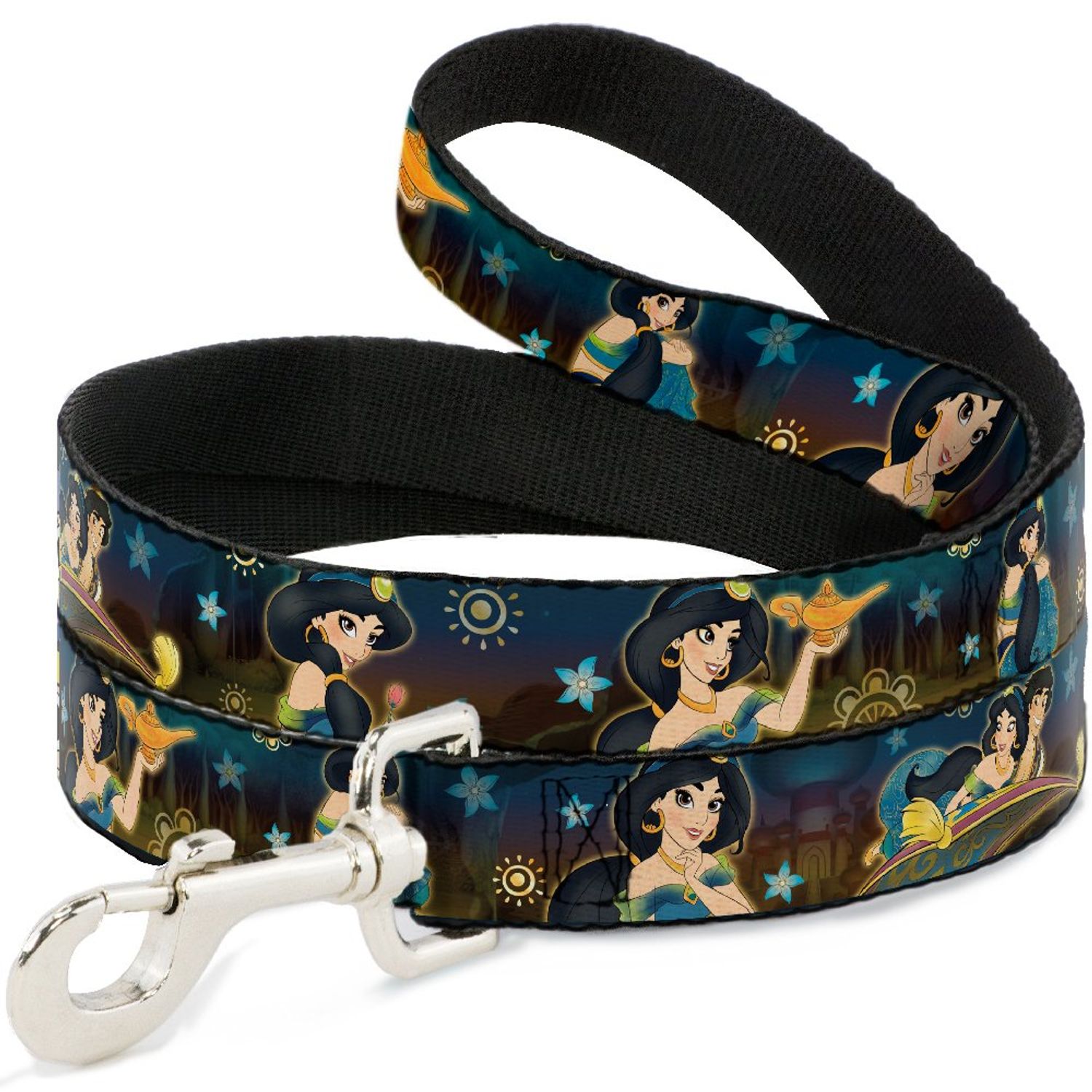 Dog Leash Jasmine Aladdin Carpet Ride Jasmine Poses Flowers 6 Feet Long 1.0 Inch Wide