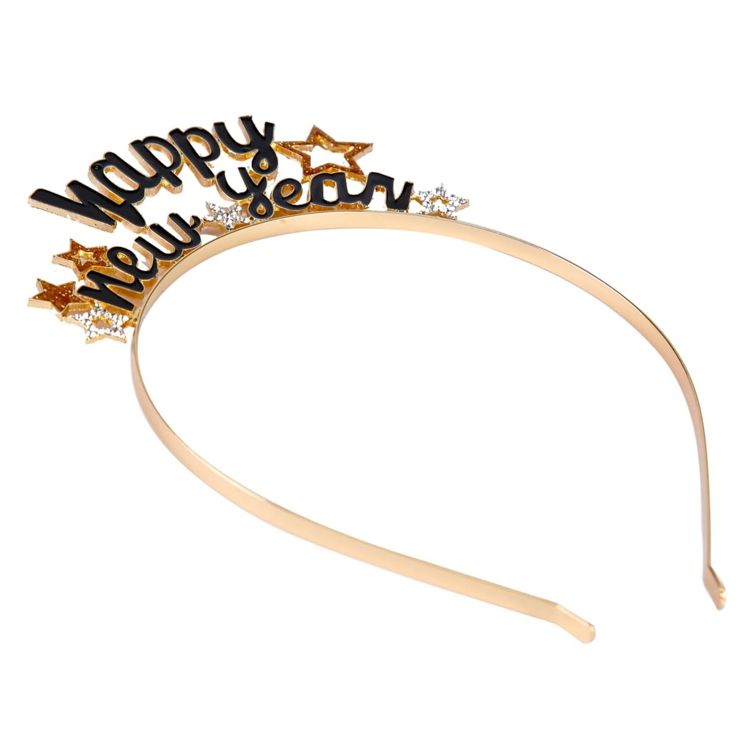 BinaryABC Happy New Year Headband Tiara Glitter Gold Star Headbands,Rhinestone New Year Headband,New Years Eve Party Supplies(Gold)