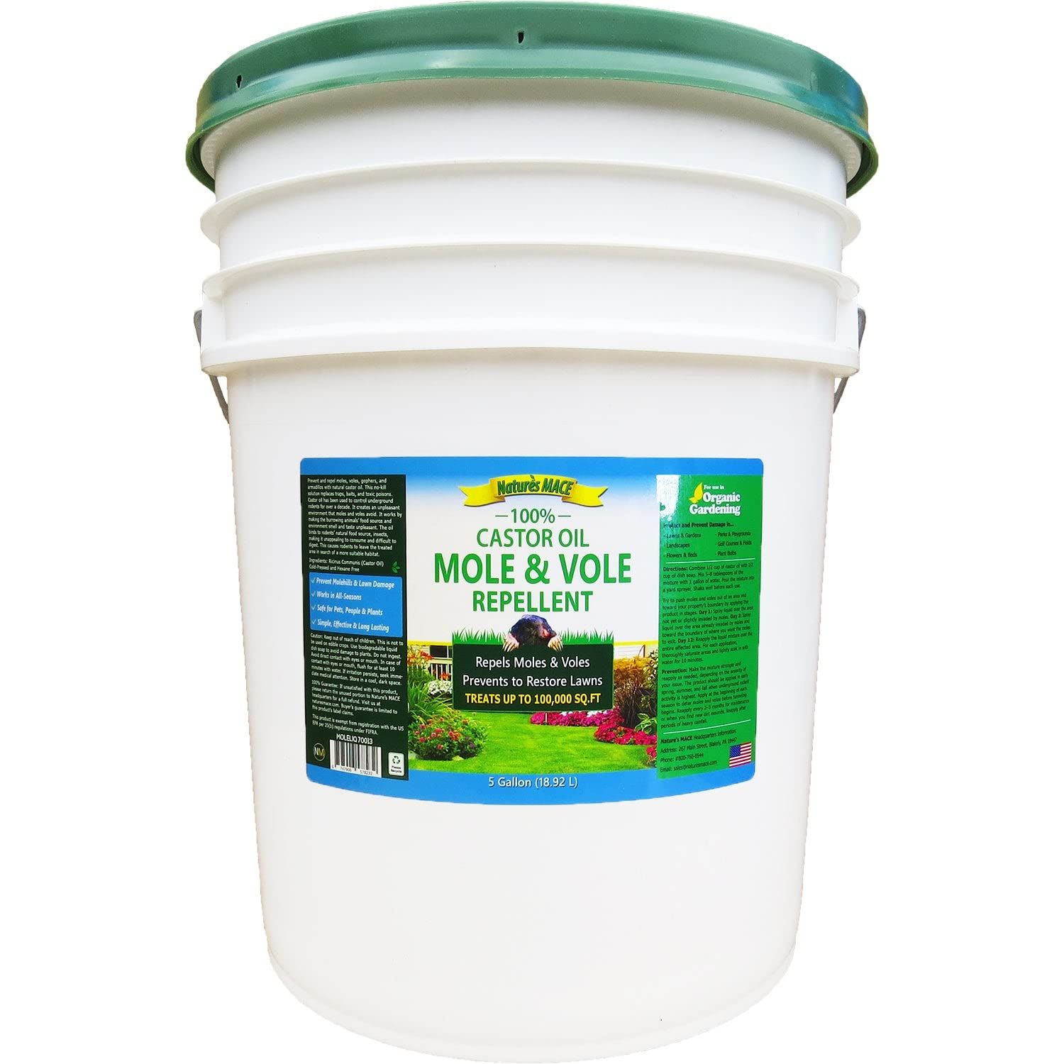 Nature’s Mace Mole and Vole MACE, 5 Gallon Castor Oil Concentrate, Outdoor Lawn & Garden Mole Control, Mole Remover, Vole Repellent Outdoor, Castor Oil for Moles, Stop Tunneling, Pet & Plant Safe