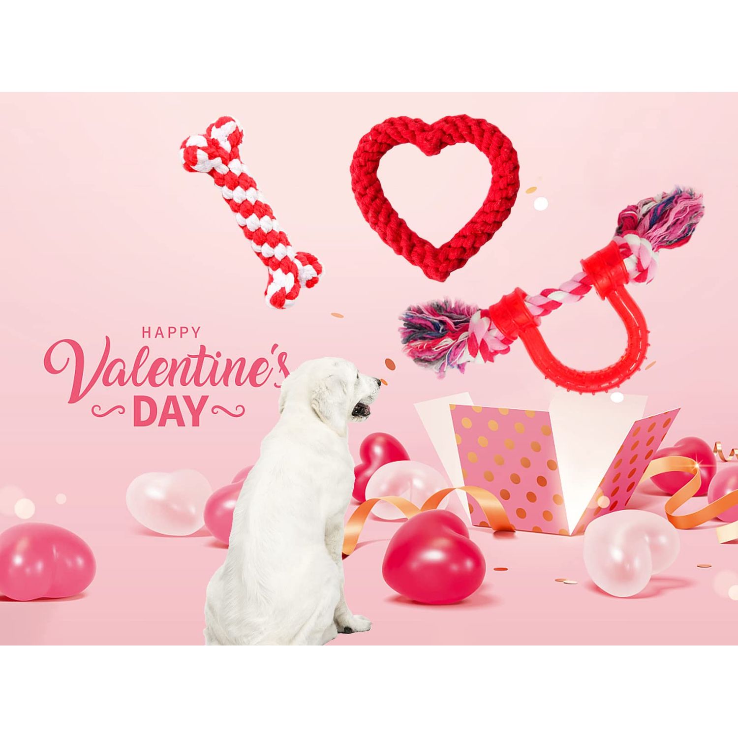 Vehomy 3Pcs Dog Valentine's Day Toys Dog Rope Toys for Dog Teeth Cleaning I Shape Heart Shape U Shape I Love You Valentine's Day Cotton Rope Puppy Chewing Toys for Small Medium Pet Dogs