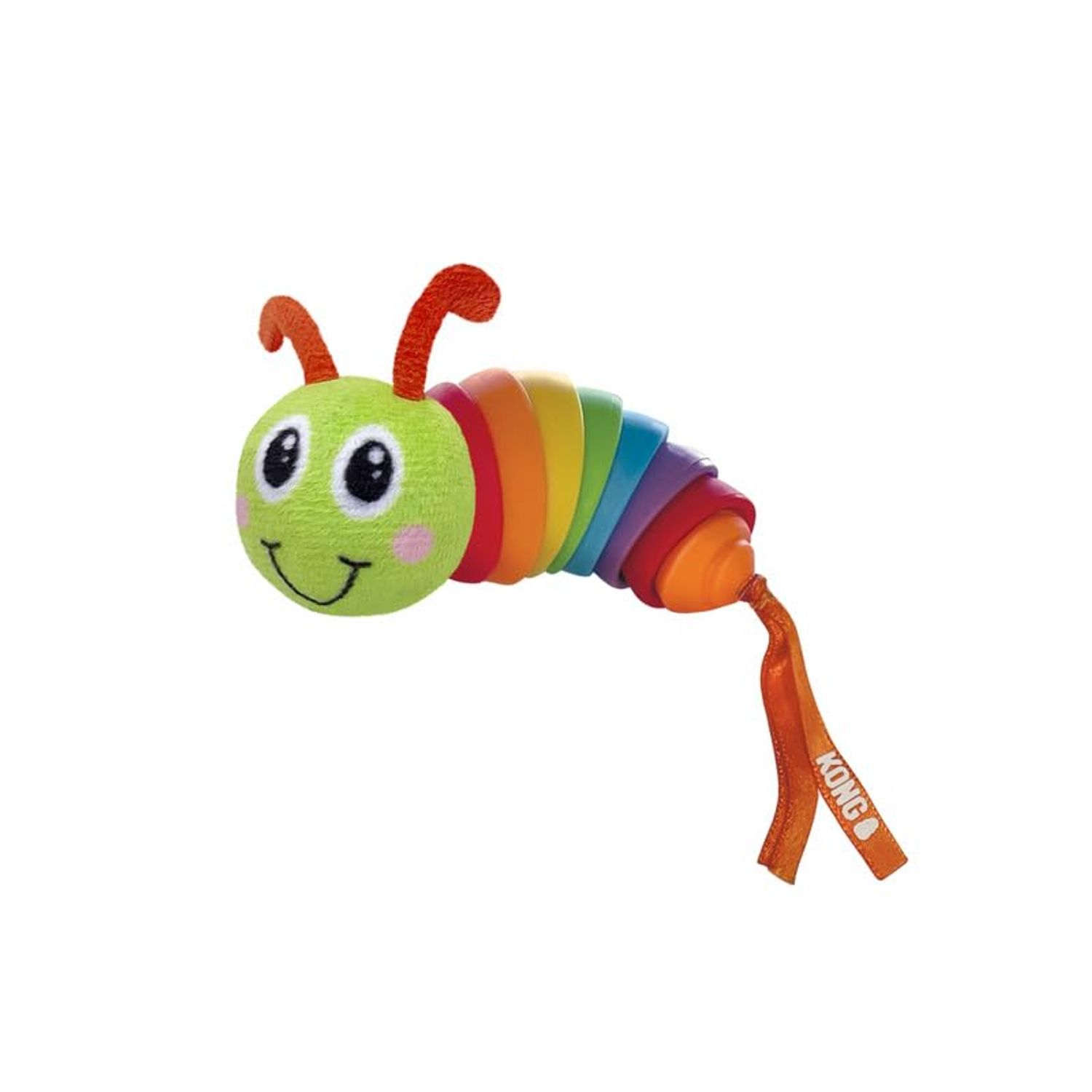 KONG Bat-A-Boutz Clackz Caterpillar with Colorful Ribbons - Crackle Cat Toy Filled with Catnip