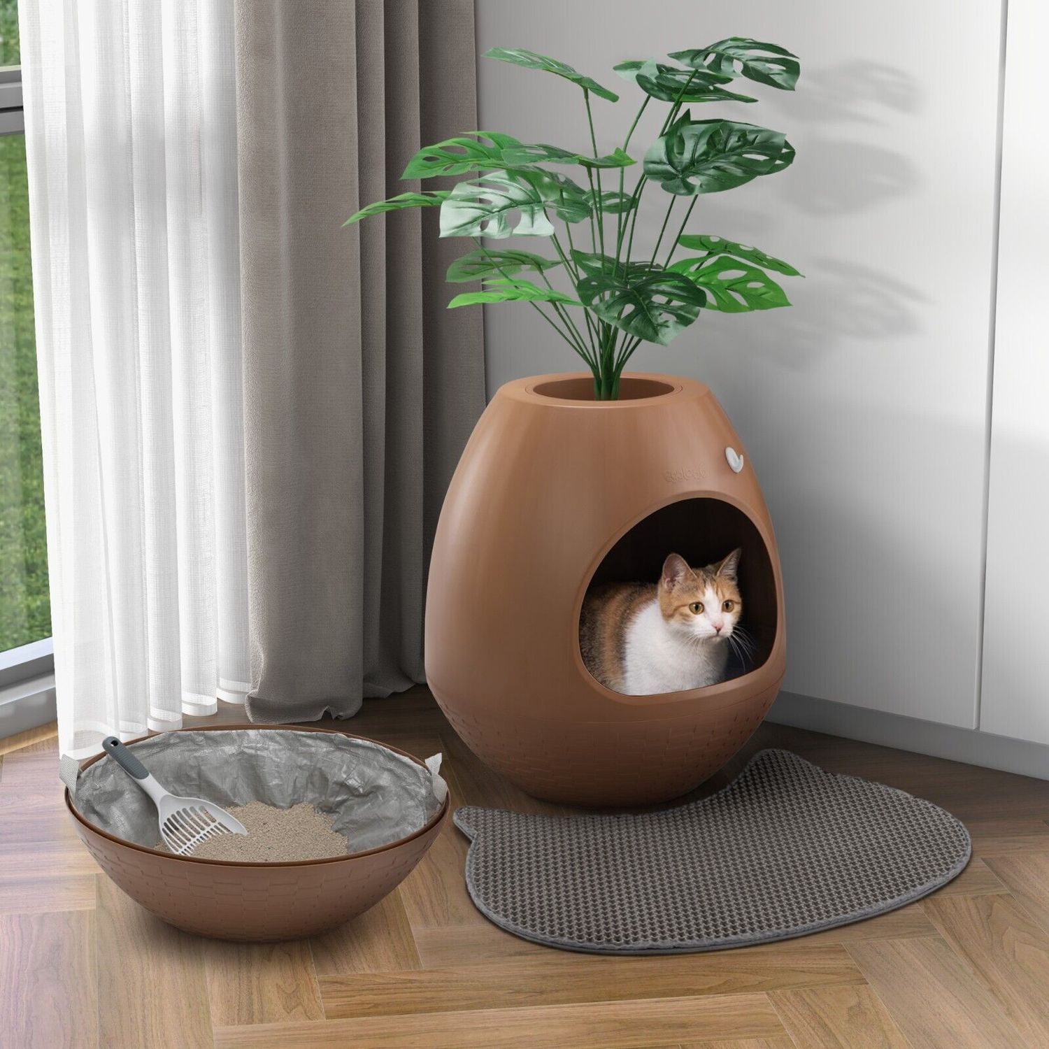 Hidden Cat Litter Box with Artificial Plant Enclosure DIY Litter Box Furniture