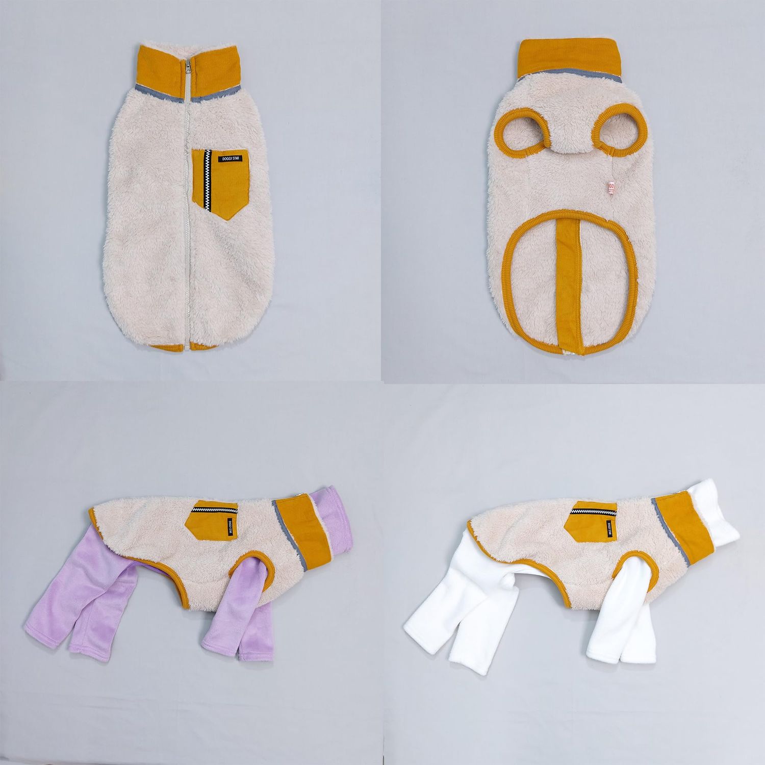 D Doggy Star Italian Greyhound Warm Fleece Zip-up Sweater Jacket Outfit Clothes Whippet for Dog Coat (M,Zipup Mustard)