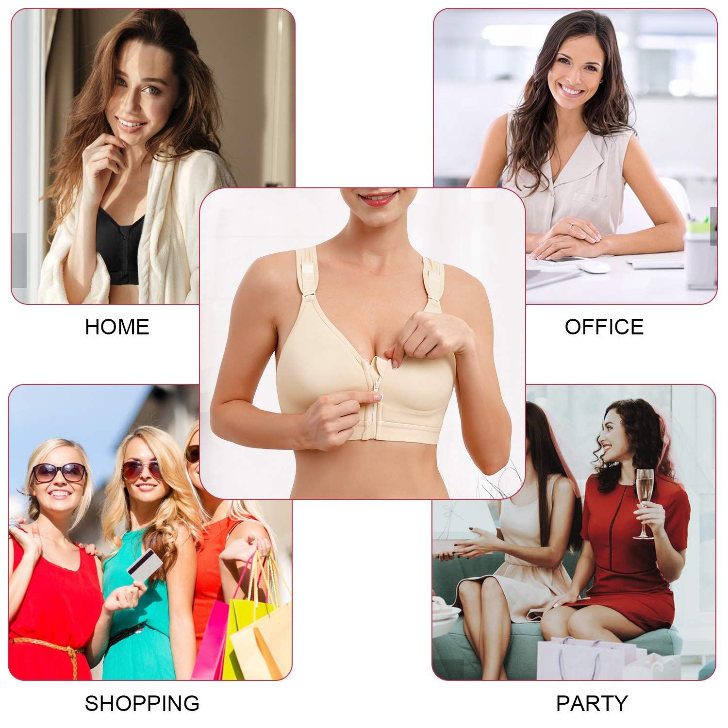 CYDREAM Women Post-Surgical Bra Zip Front Post Surgery Sports Bras Racerback Support Wireless Adjustable Straps (L, Beige)