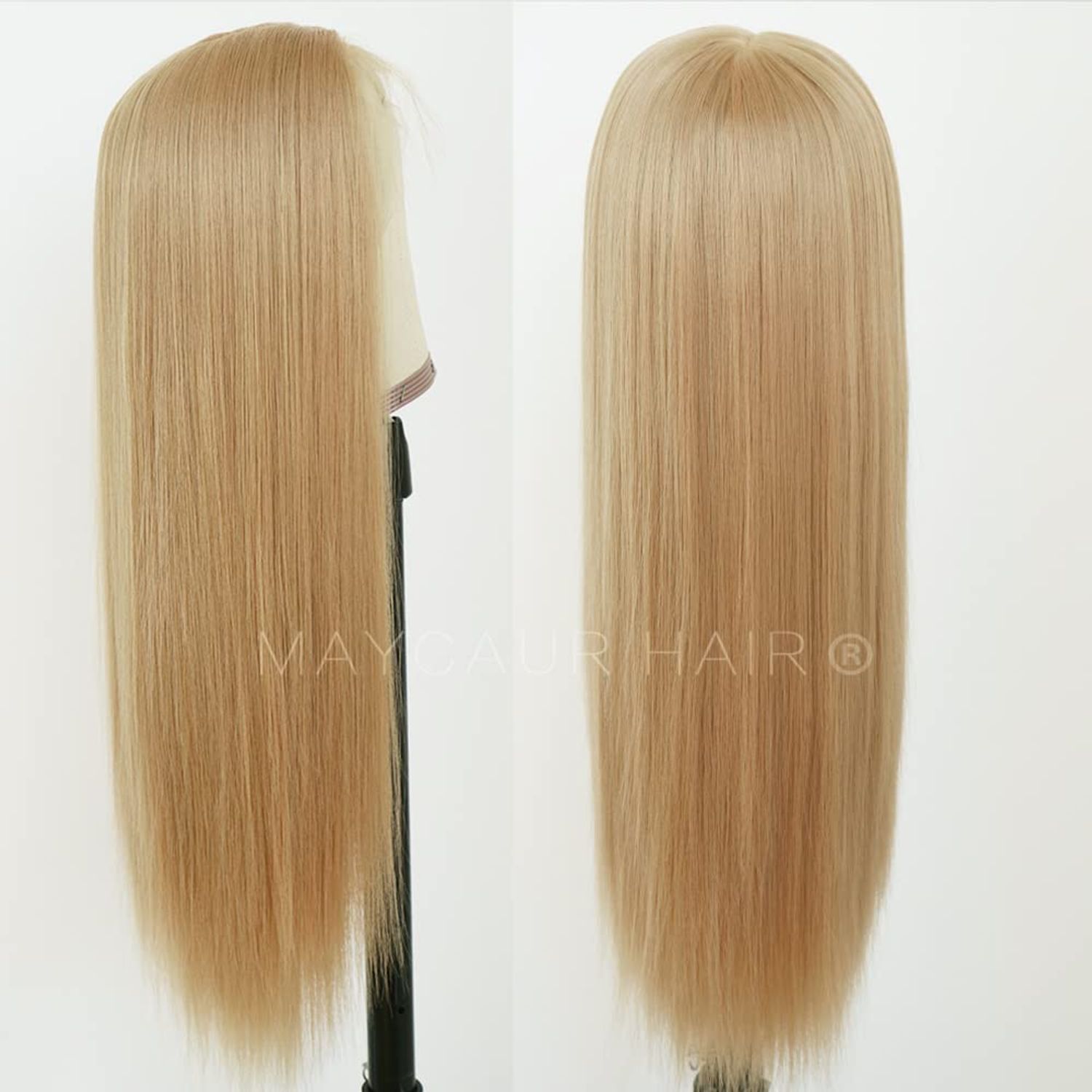 Maycaur Blonde Lace Front Wigs Blonde Wig Long Straight Glueless Hair Heat Resistant Fiber Hair Synthetic Lace Front Wigs for Fashion Women 24 Inch