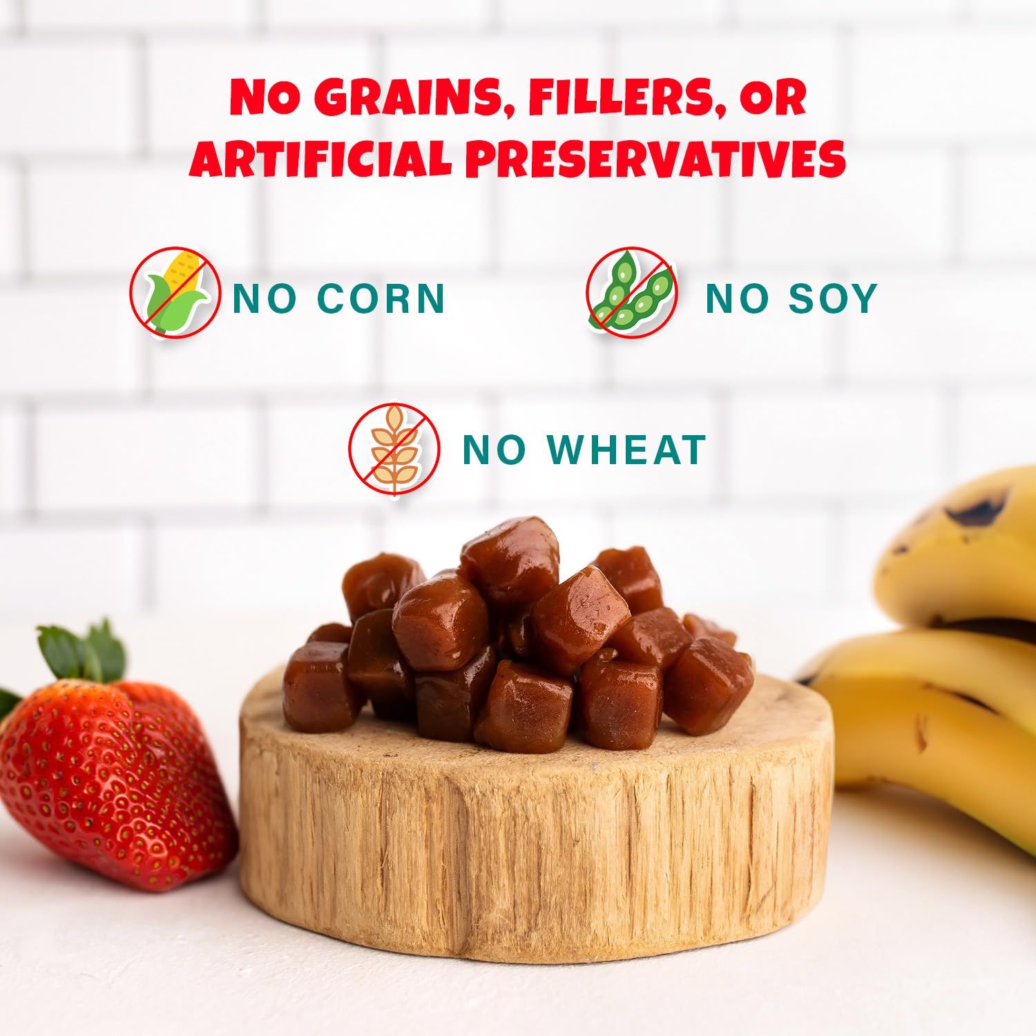 PETIPET Bananas+Strawberries Plant-Based Fruit Dog Treats - Strawberry, Apple, Banana Soft & Chewy Treats - Healthy, Vegetarian, Vegan - Organic Ingredients, Low-Protein, Hypoallergenic, Gluten-Free