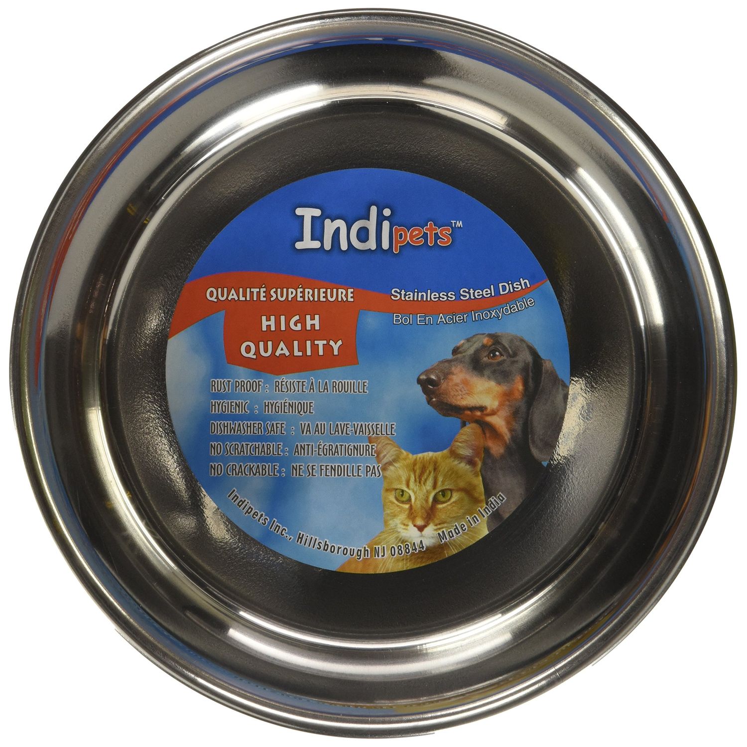 Indipets Heavy Duty Stainless Steel Dog Bowl - 1 Quart - High Gloss, Easy to Clean Finish