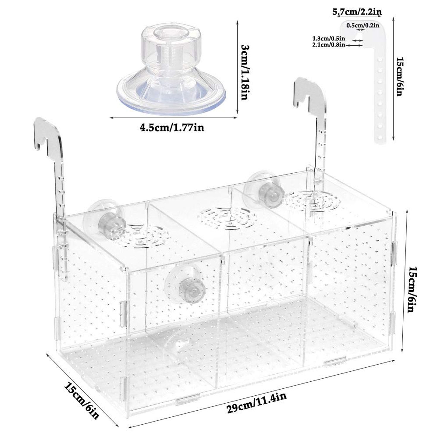 ATPWONZ Fish Breeding Box, Acrylic Fish Isolation Box Aquarium Hatchery Incubator with Suction Cups for Newborn Fry Shrimp Guppy Clownfish Aggressive Fish, 11.5" x 6" x 6"