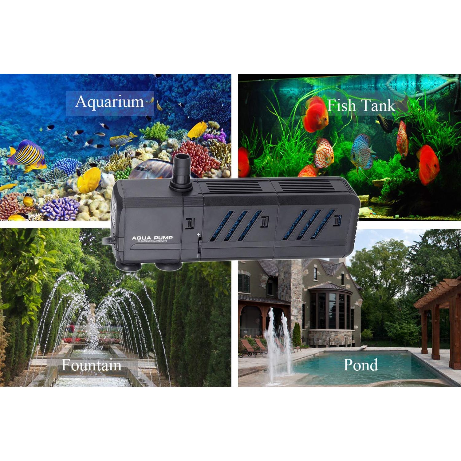 MQ 400GPH Submersible Water Pump (1500L/H, 15W) with Filters and Water Nozzles, Ultra Quiet for Aquarium, Fish Tank, Pond, Fountain, Hydroponics
