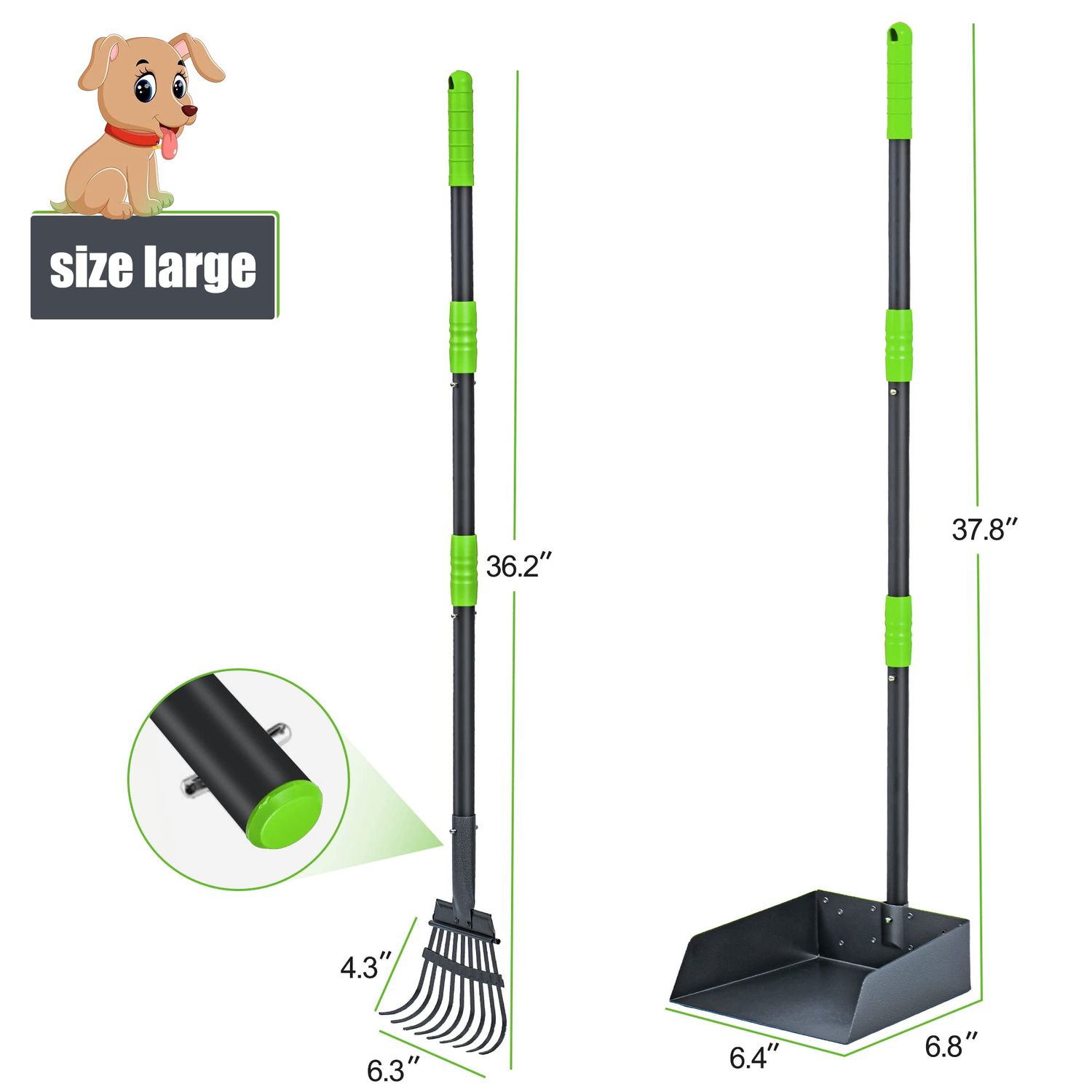 Niubya Pooper Scooper for Dogs, Metal Poop Scooper Tray and Rake Set with Adjustable Long Handle, Dog Pooper Scooper for Pet Waste Removal