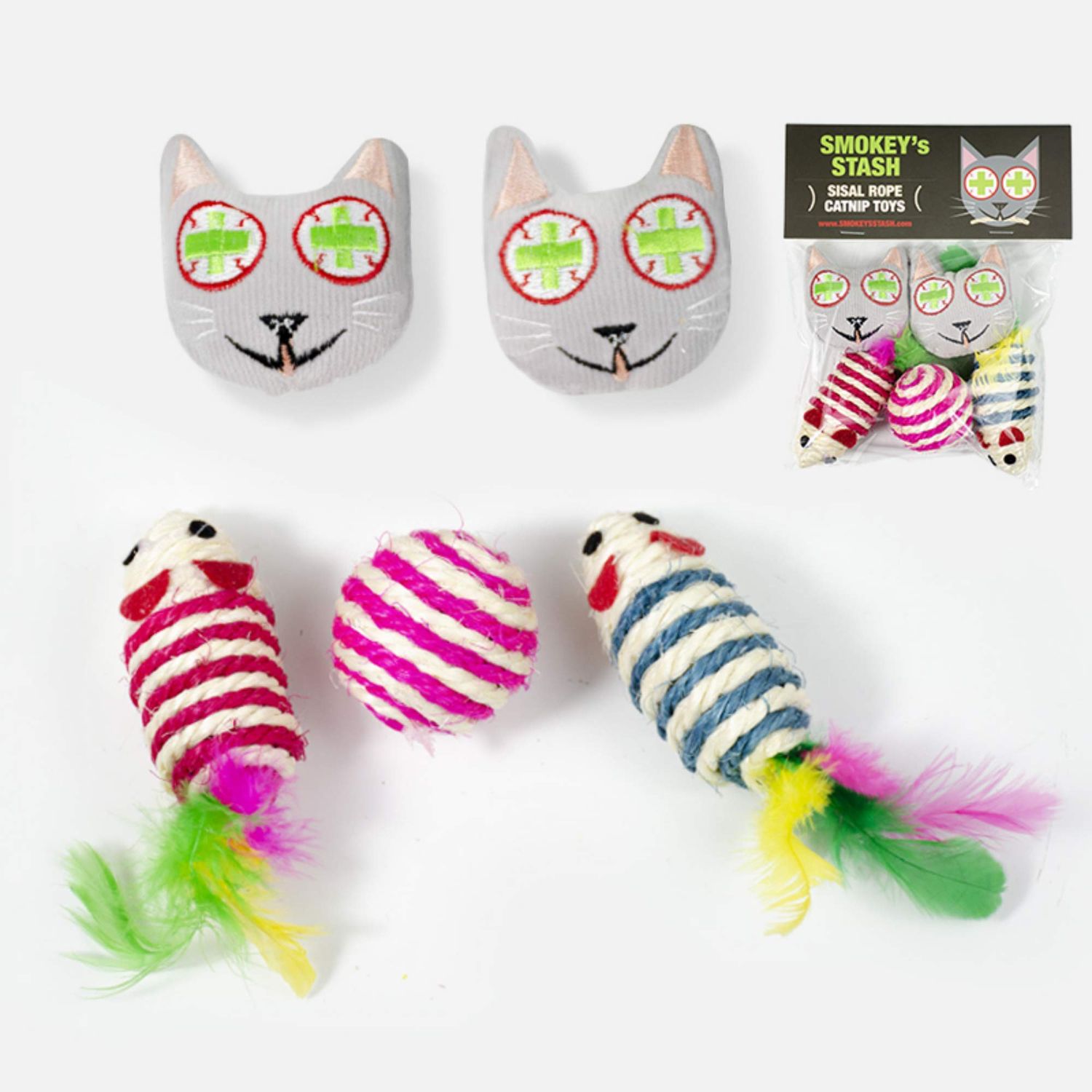 Smokey's Stash Catnip Filled Cat Toys with Sisal Mouse and Ball