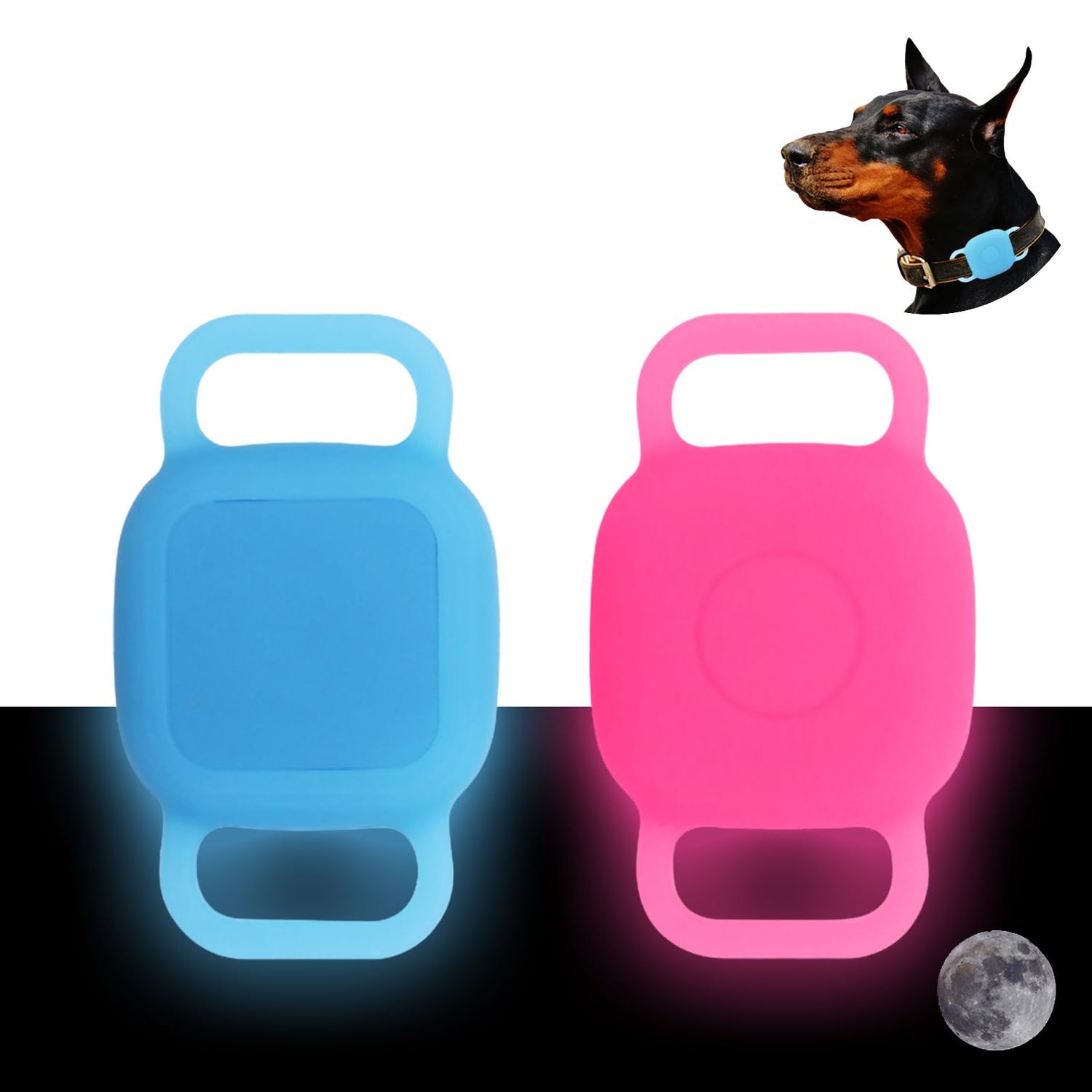 Silicone Dog Collar Holder for Tile Mate 2024 & 2022, 2 Pack Waterproof Protective Cover for Tile Tracker Pet Dog Cat (Luminous - Blue & Pink)