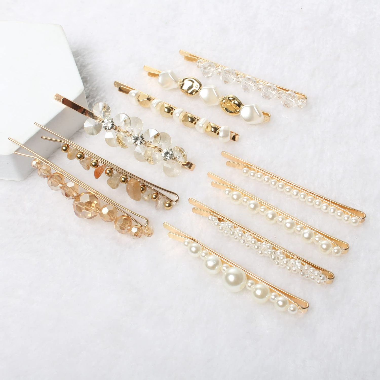 10 Pack Pearls Hair clips for Women Girls Cute Crystal Hair Slides Beaded Hairpins Stone Hair Grips Handmade Metal Gold Hair Barrettes Hair Accessories