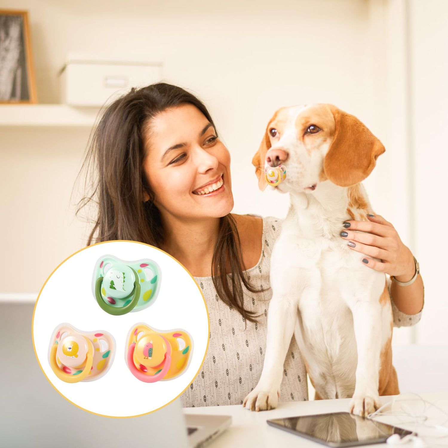 PEUTIER 3pcs Dog Pacifiers, Silicone Puppy Kitten Calming Pacifier Cute Dog Pacifier Chew Toy Pacifier Dog Toy for Small Dogs Cats (3 Colors)