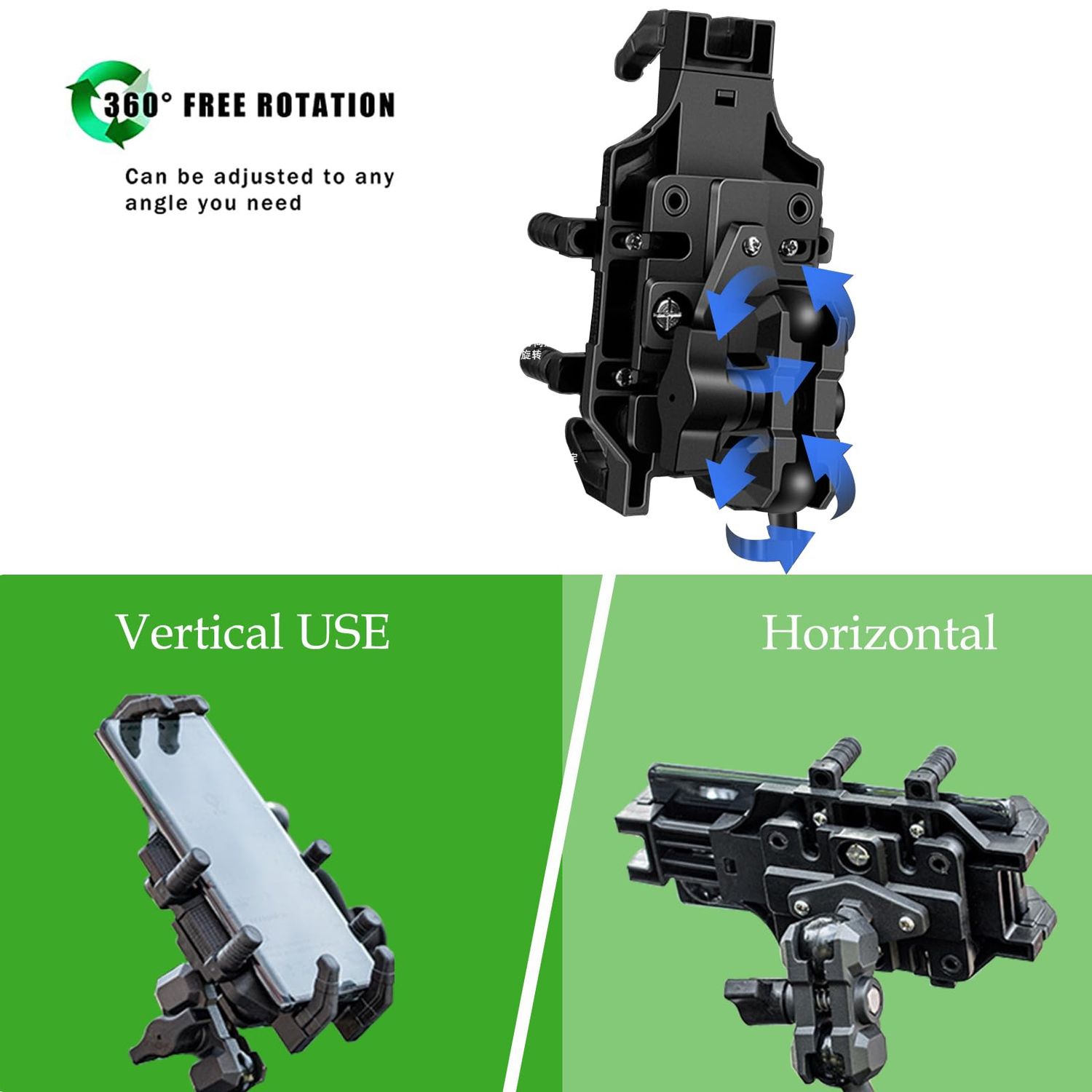 UTV Phone Mount with Shock-Absorbing Cushion Module, Suitable for 1.5-2-in Roll Bar. The UTV Phone Holder Allows for a 720° Rotation at Any Angle,Can Be Easily Installed and Removed with One Hand.