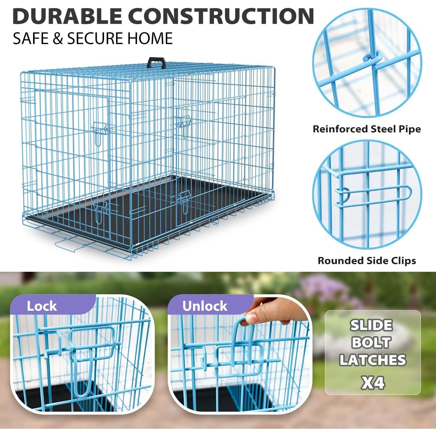 Dog Cage Large Dog Crate Foldable Wire Metal Pet Crate With Double-door And Tray