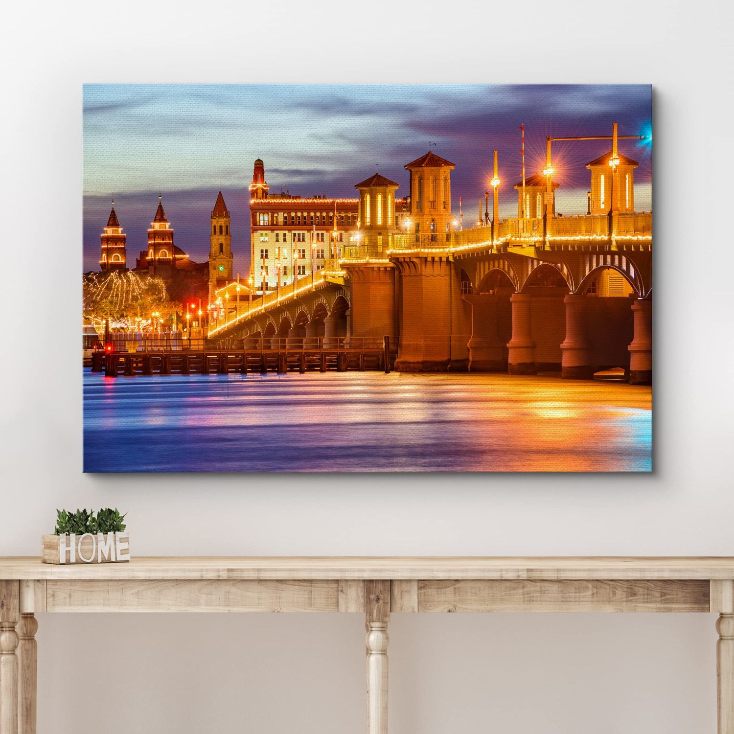 wall26 Canvas Print Wall Art St. Augustine Bridge of Lions in Florida Nature Wilderness Photography Realism Rustic Scenic Colorful Vibrant Ultra for Living Room, Bedroom, Office - 32"x48"