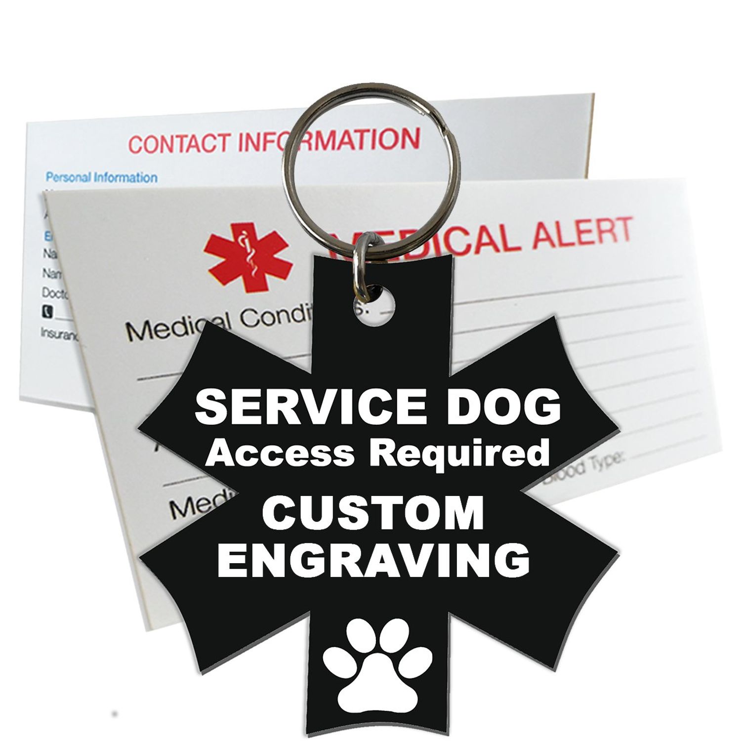 My Identity Doctor Service Dog ID Tag Access Required Custom Engraved Medical Symbol Plastic - Black - Medium