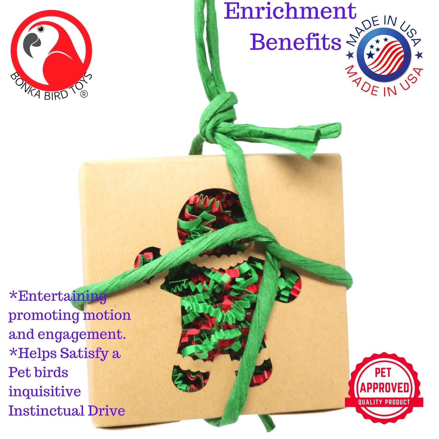 Bonka Bird Toys 2985 Natural Christmas Box Medium Parrot Cage Toy, Cockatiel, Conure, Ringneck, and Similar Breeds